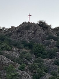 Up at the statue after a climb
