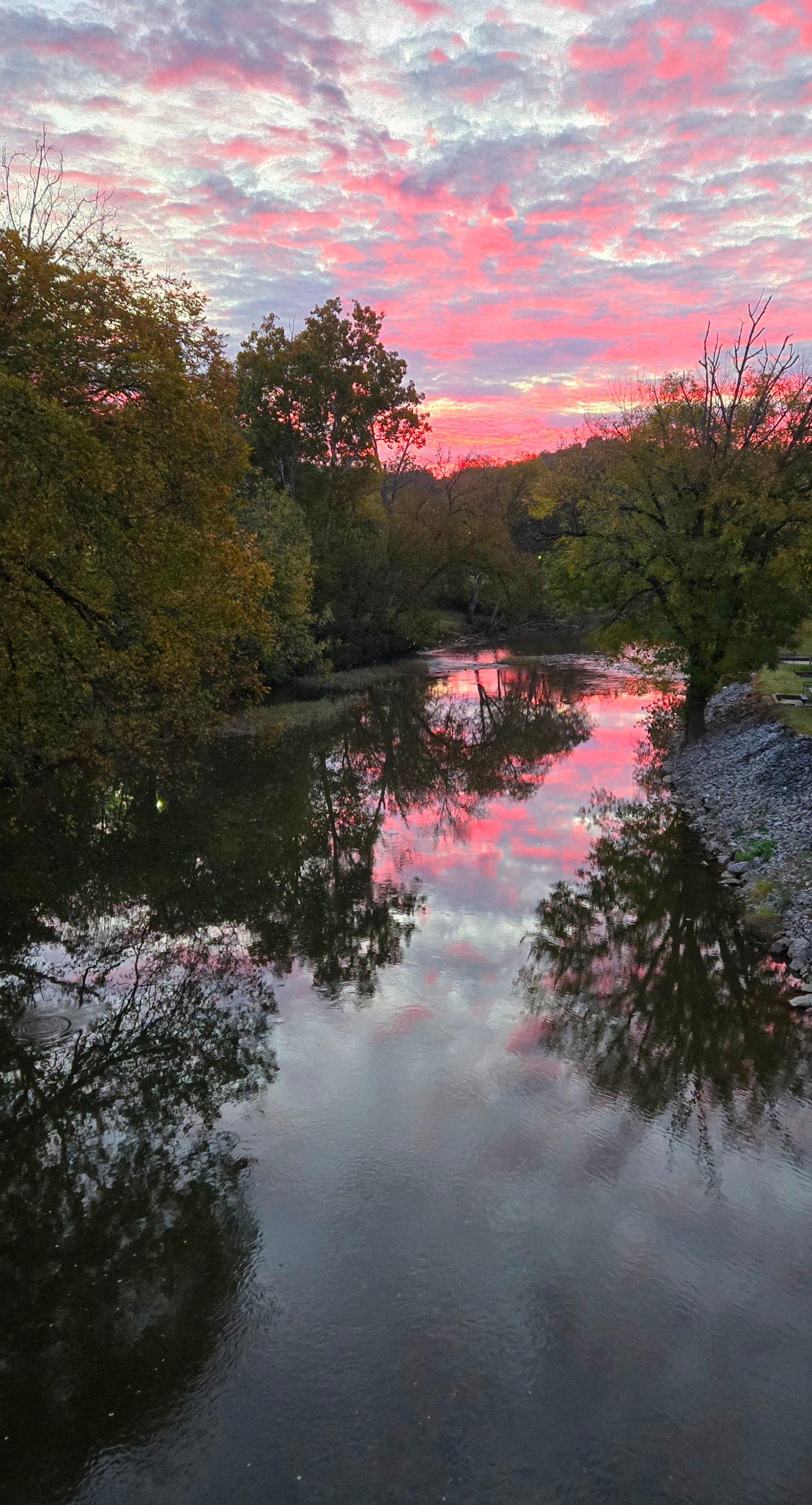Early morning view of river adjacent to hotel. 