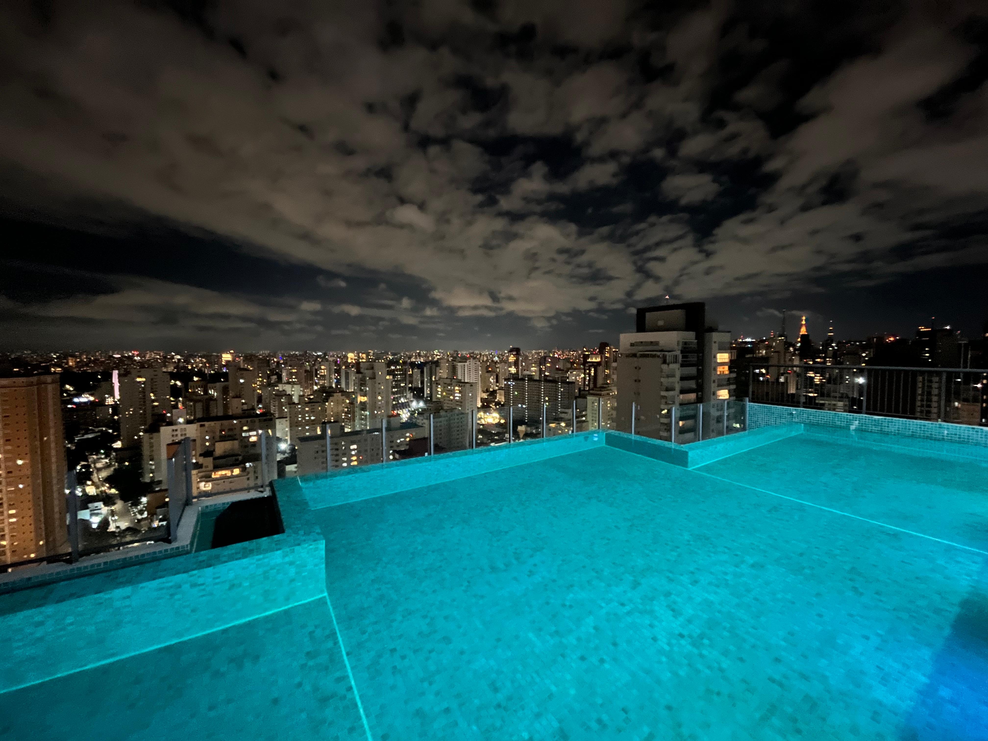 Rooftop pool after sunset 