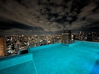 Rooftop pool after sunset