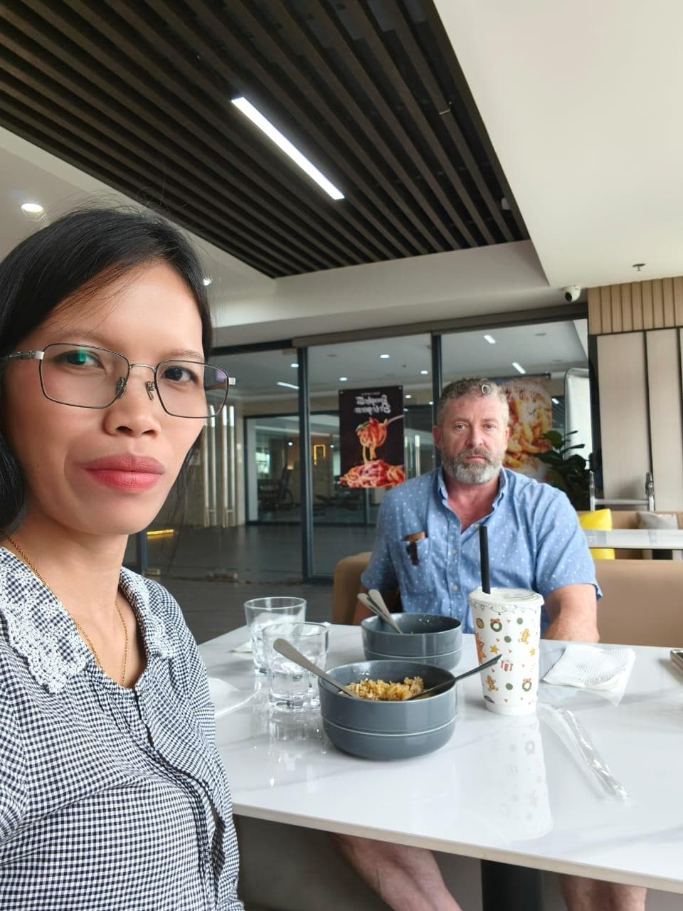 At the hotel restaurant.