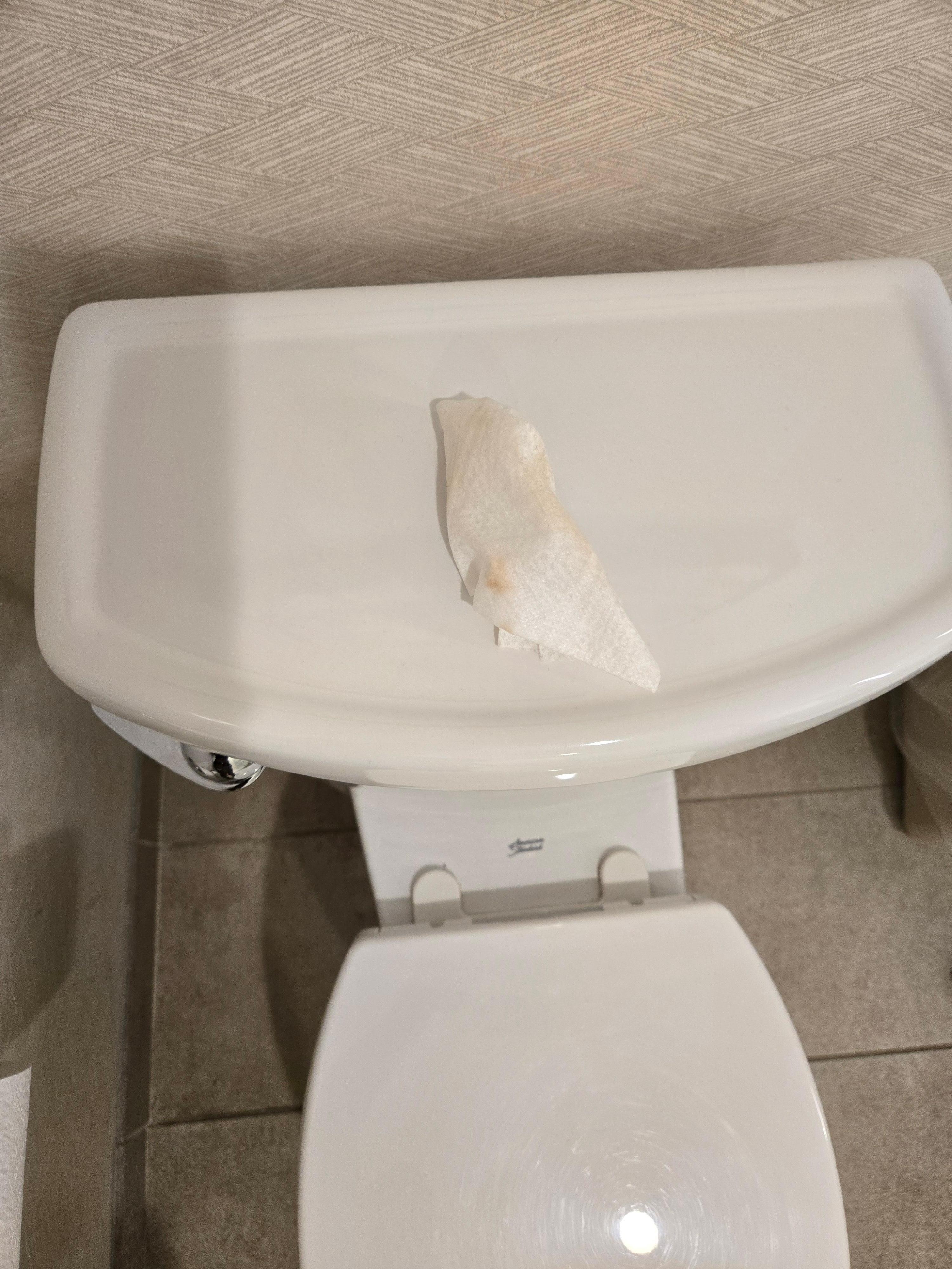 My Clorox wipe after cleaning the toilet