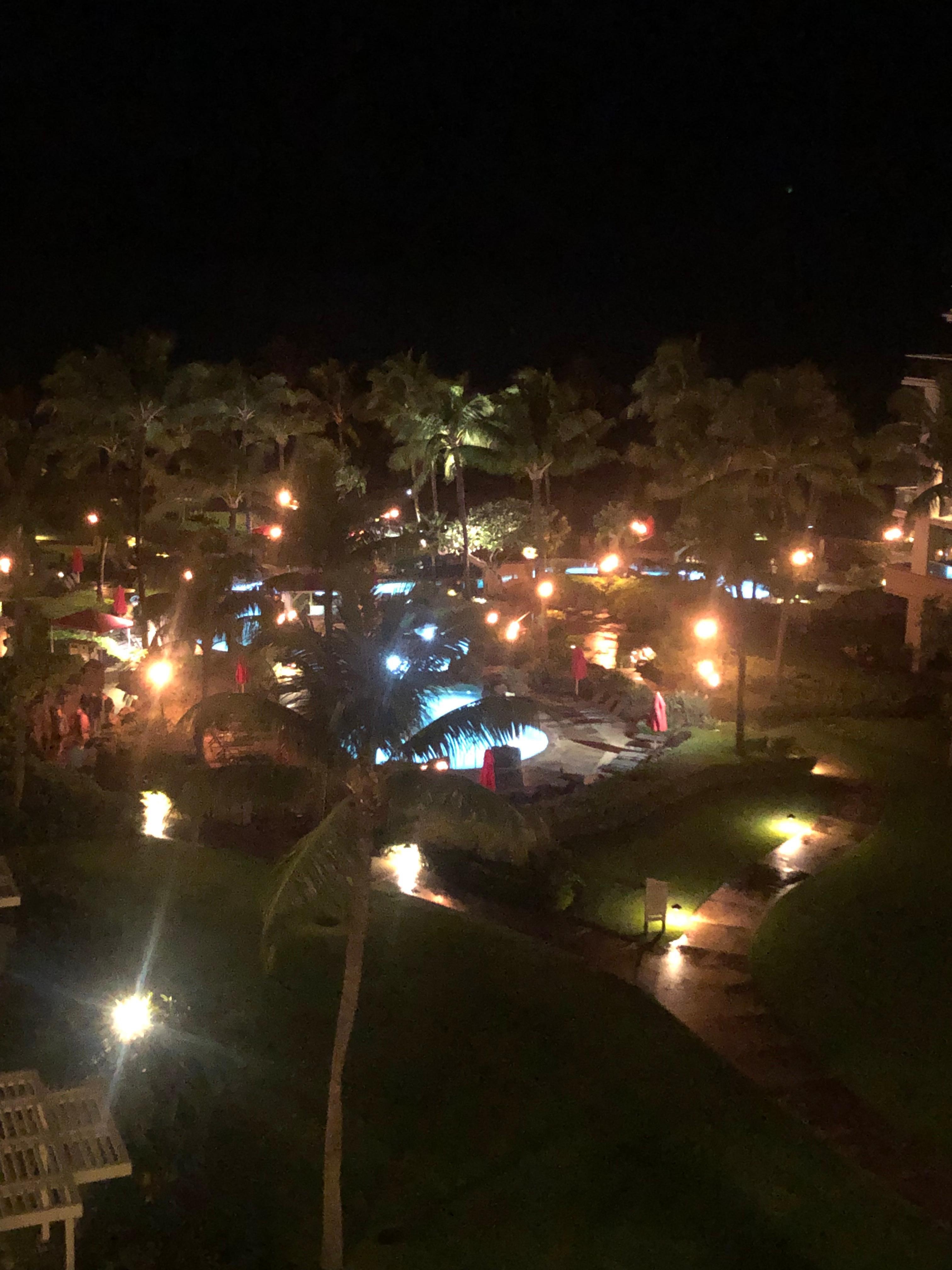 Night time view of pools