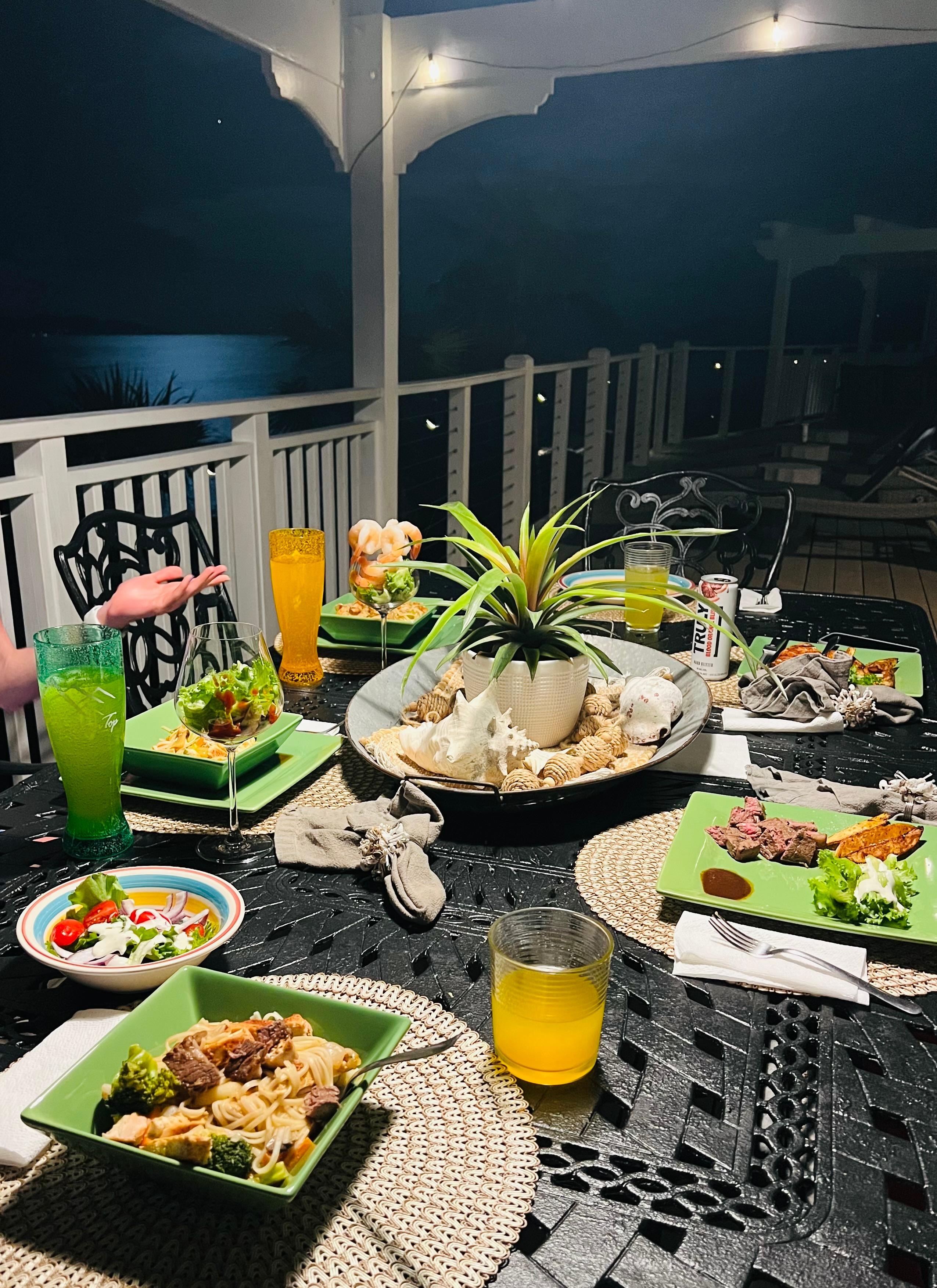 Dinner out on the deck by moonlight