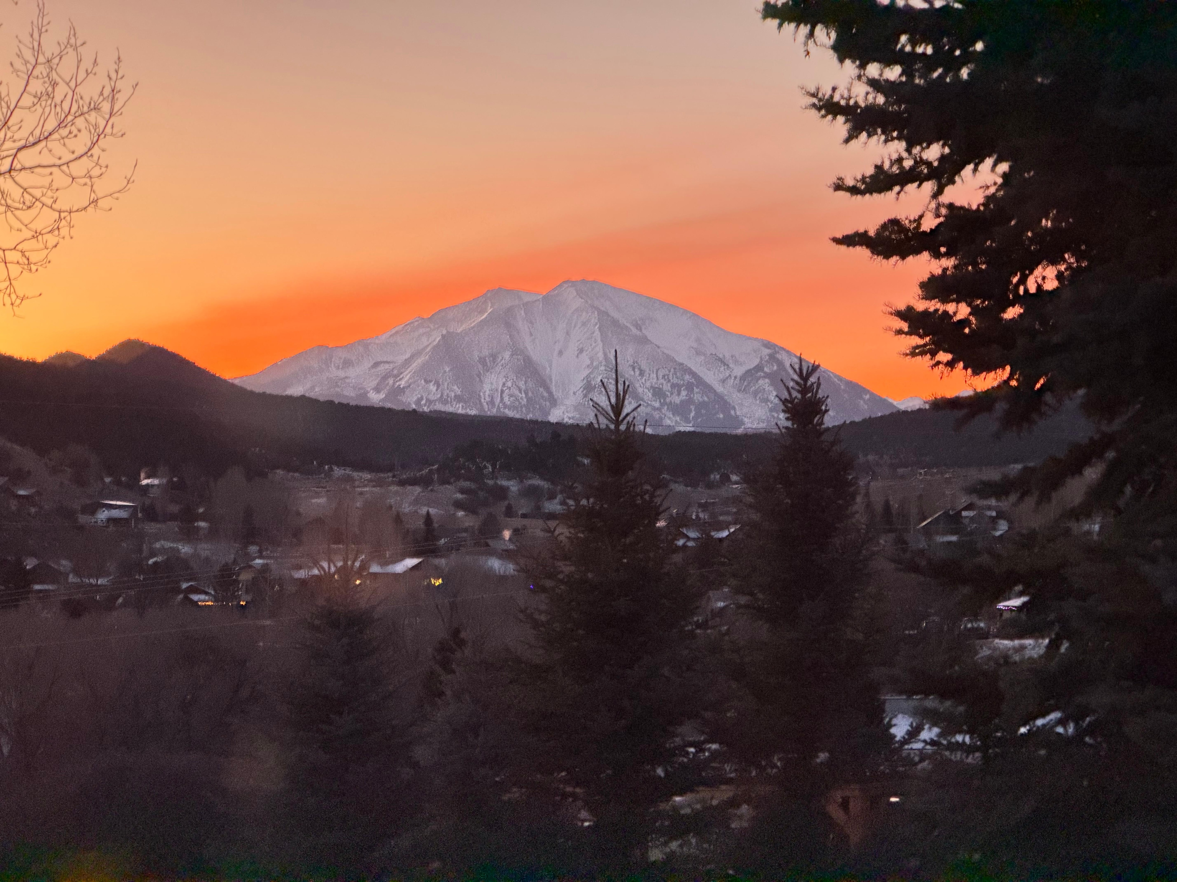 Sunrise over Mt. Sopris viewed from the porch