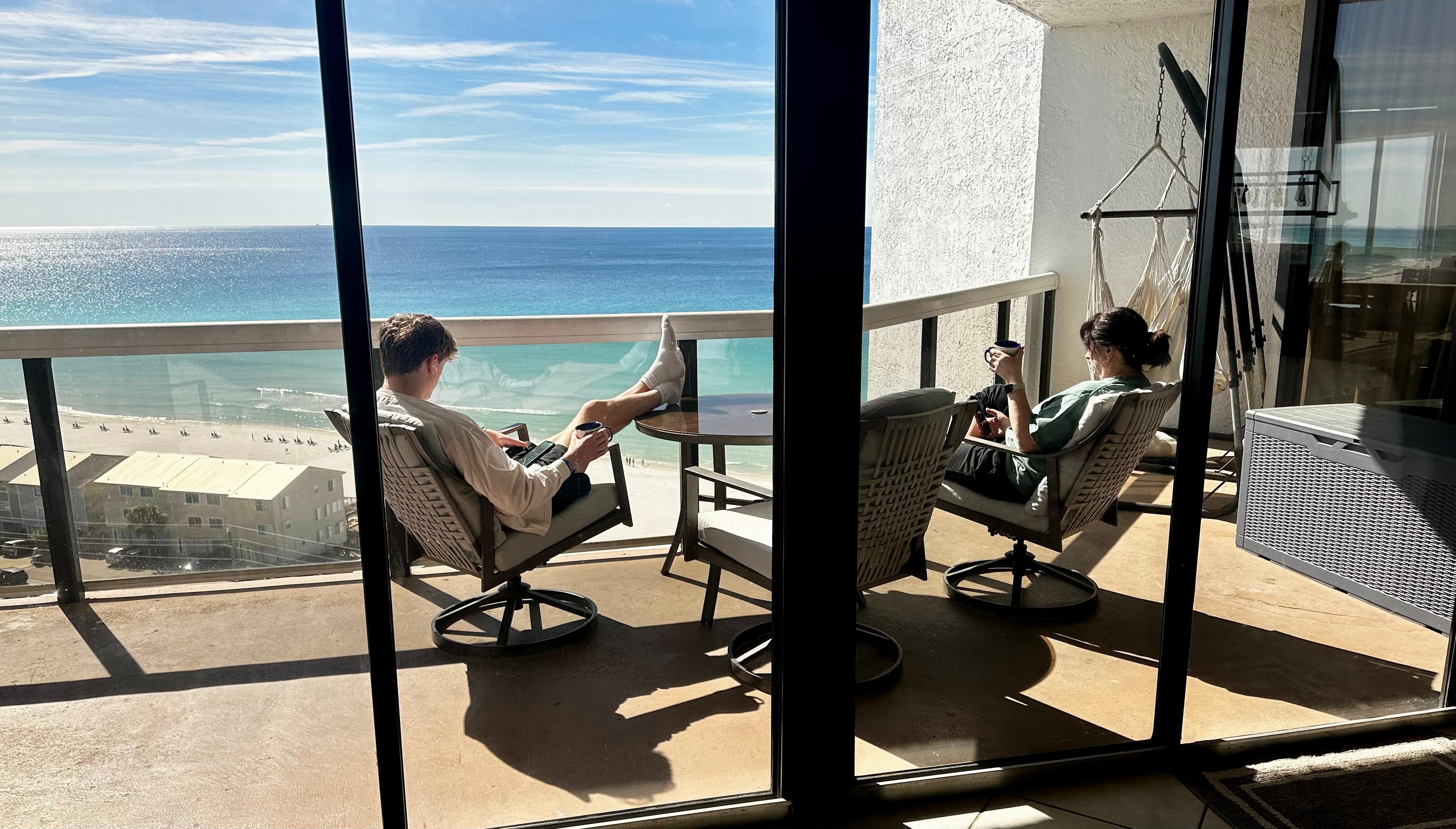 Enjoyed morning coffee watching the waves and early birds on the beach.