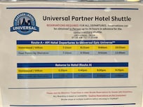 Horaires de la navette vers et depuis le parc Epic Universe.
Octobre 2025