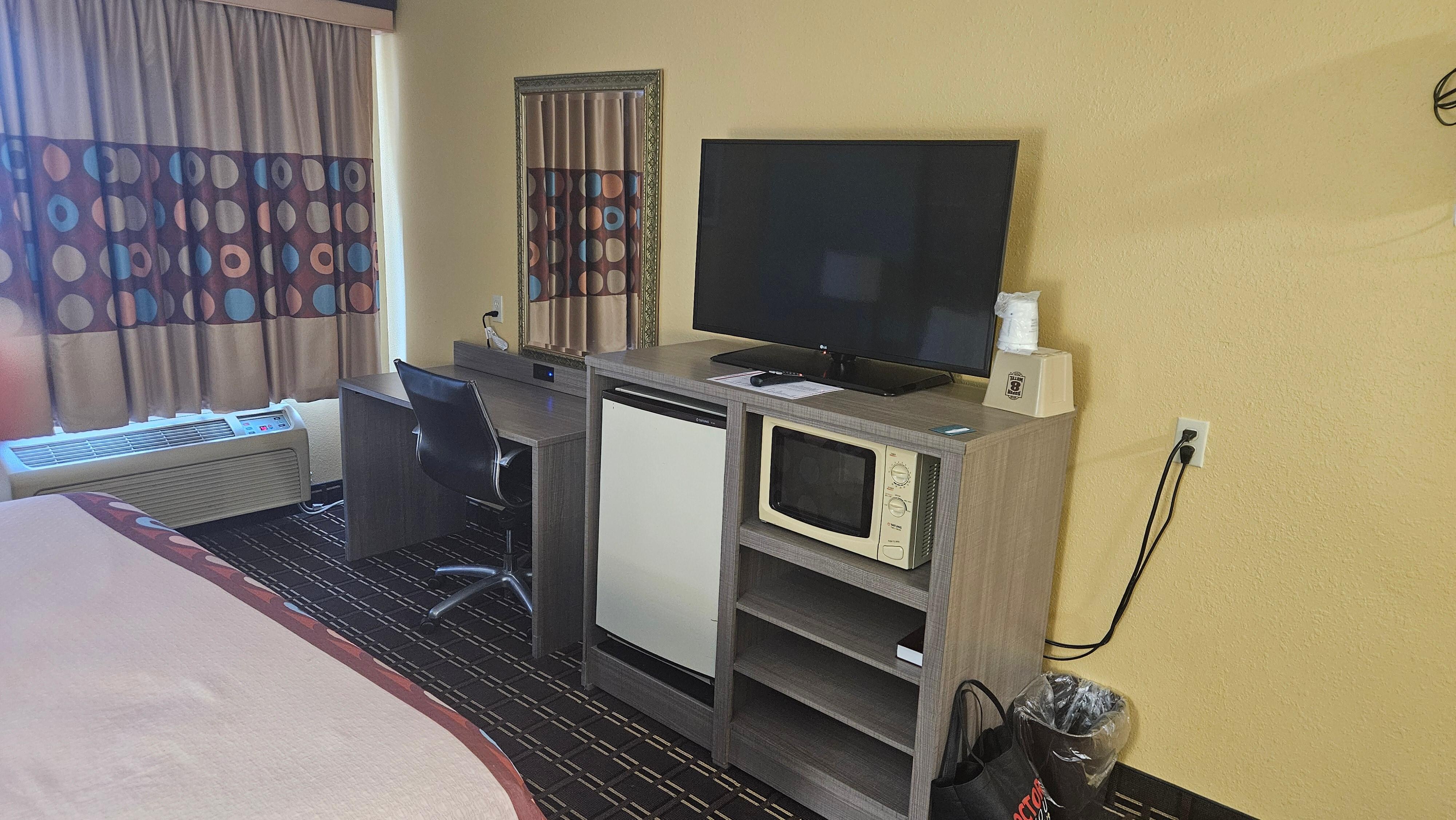 TV, Frig, Microwave, desk