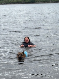 Ange and Huugo swimming in the loch