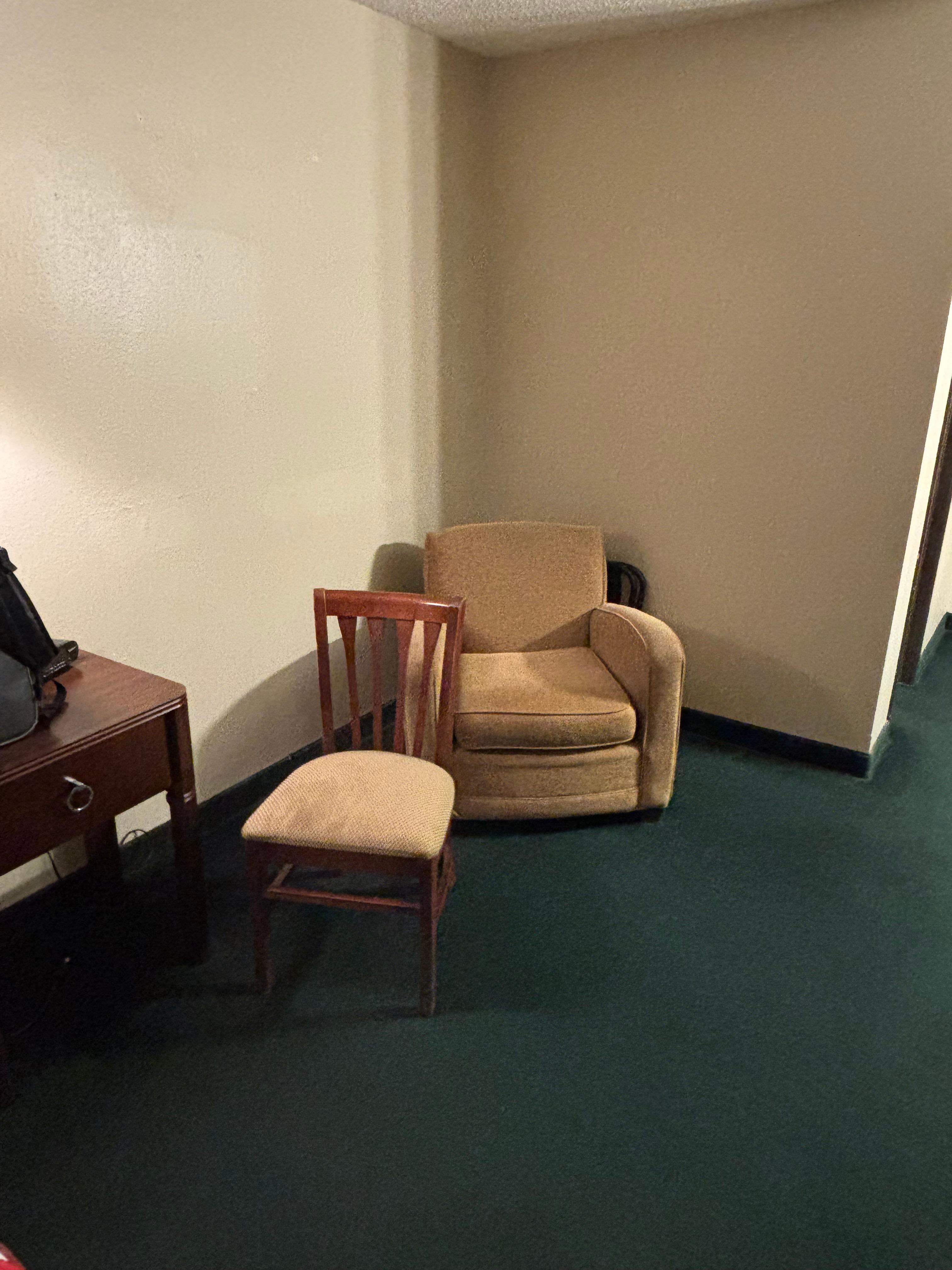 No desk or coffee table! Plenty of space for either, though