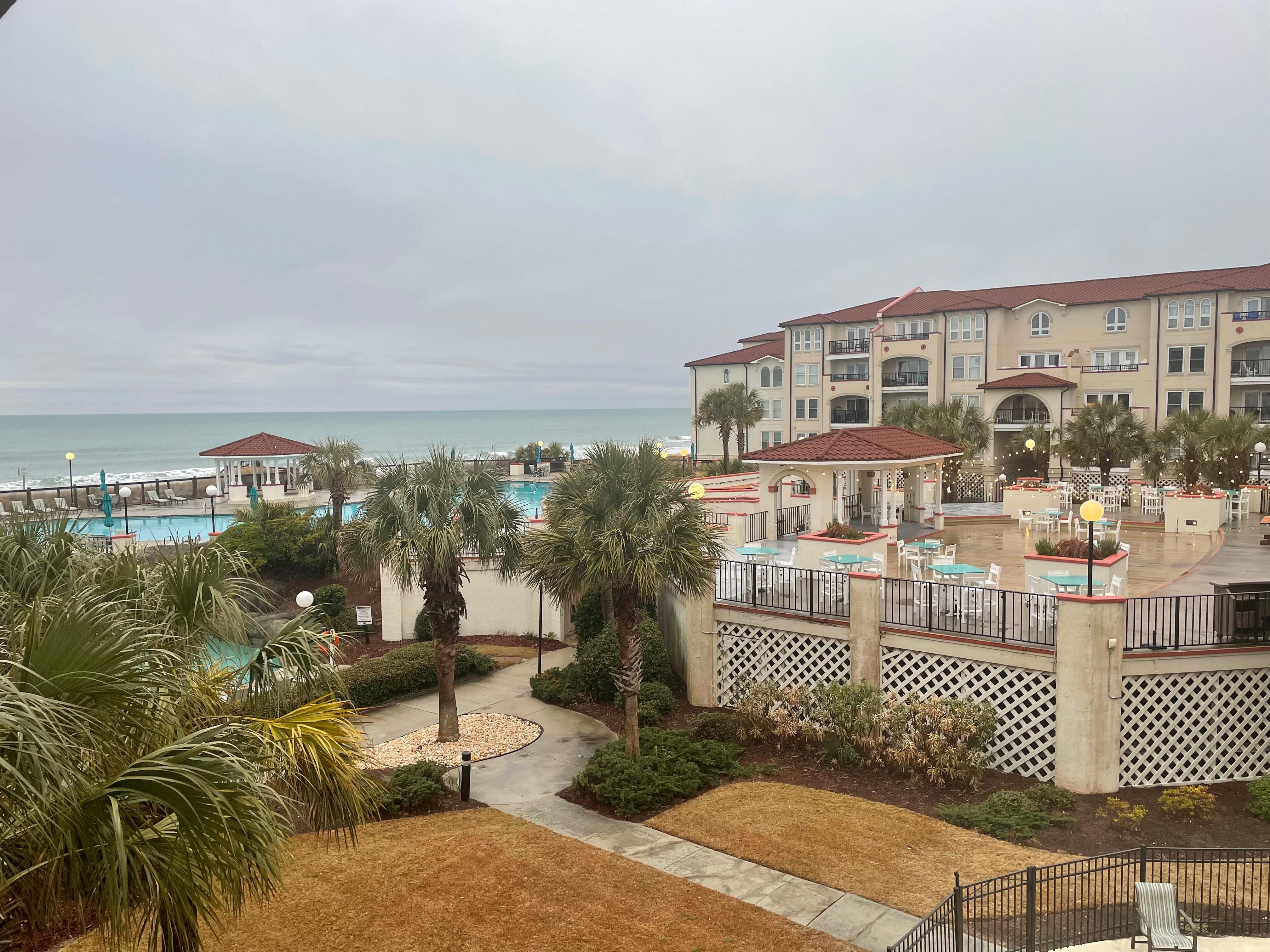 Evening rainy day view from balcony. 