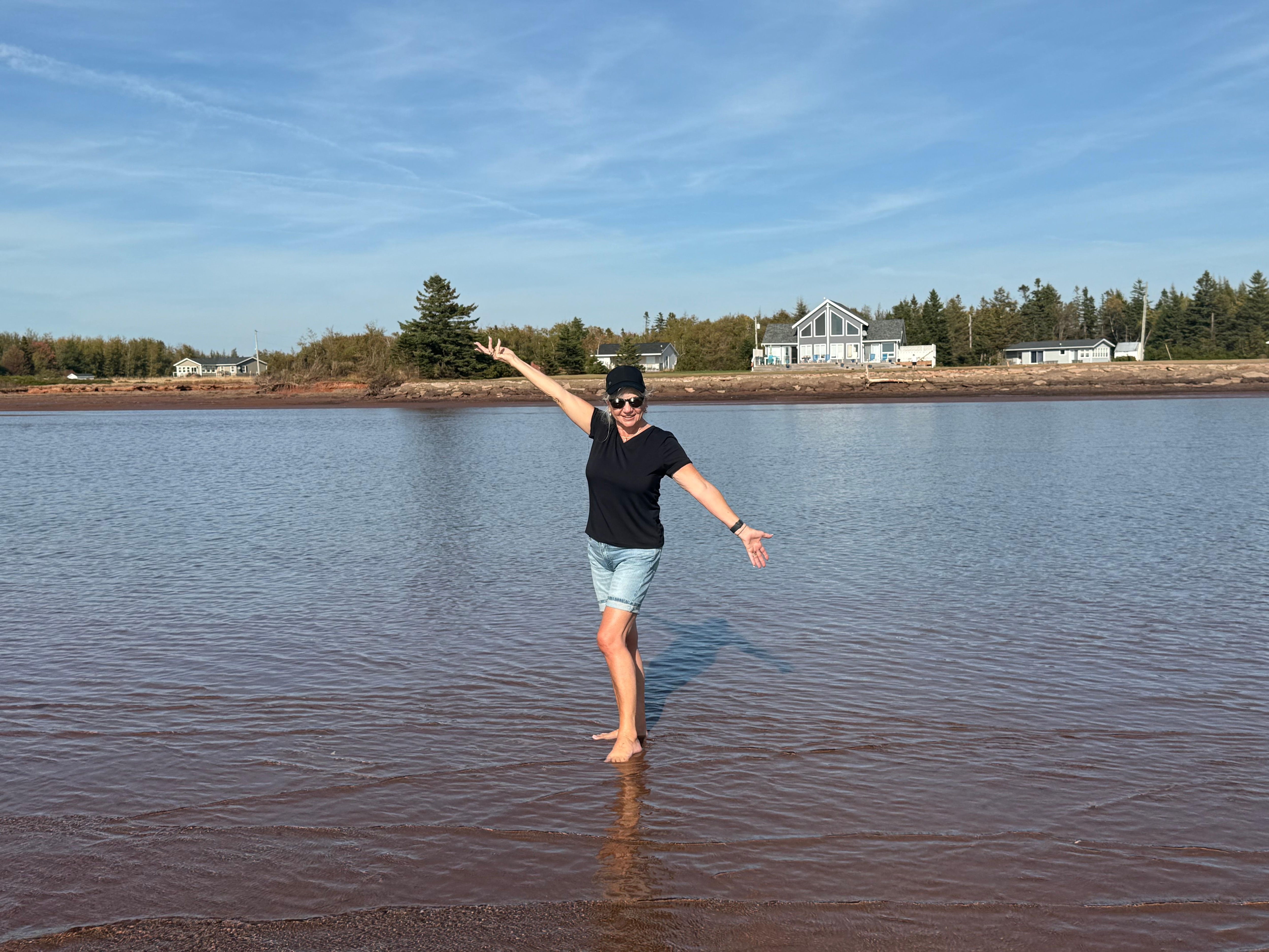 The tide goes out a long way and the water stays shallow. 