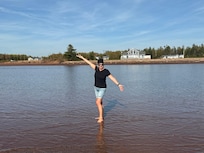 The tide goes out a long way and the water stays shallow.