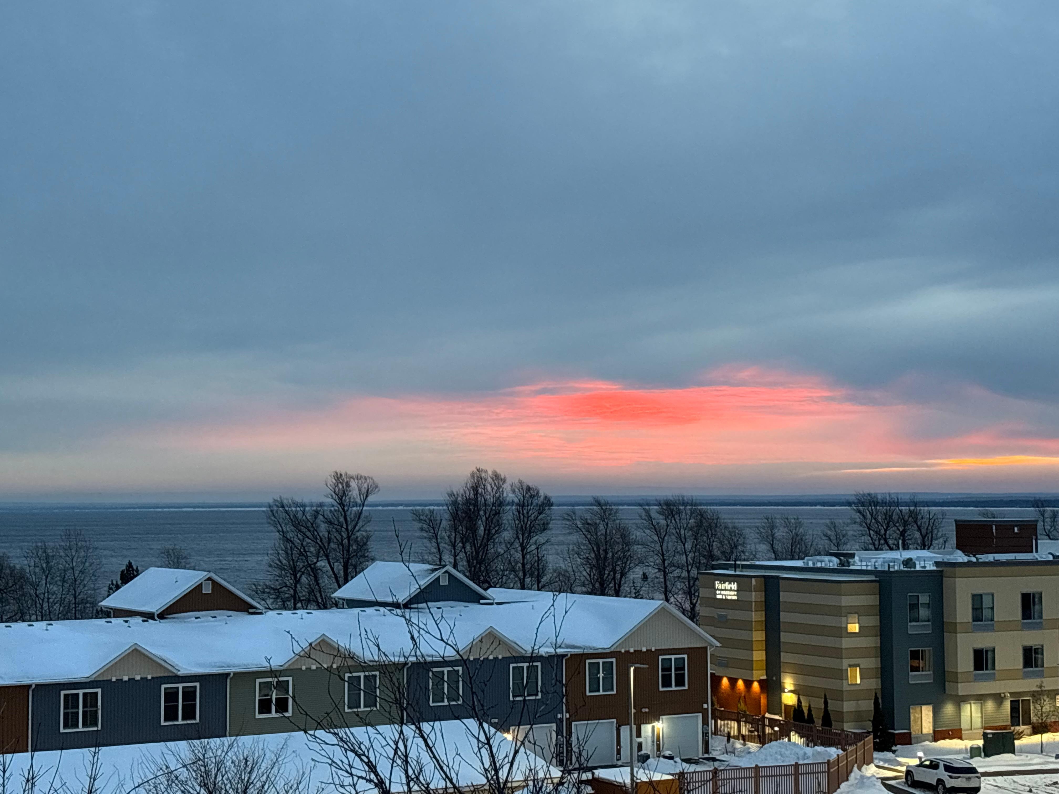 View from deck of winter sunrise