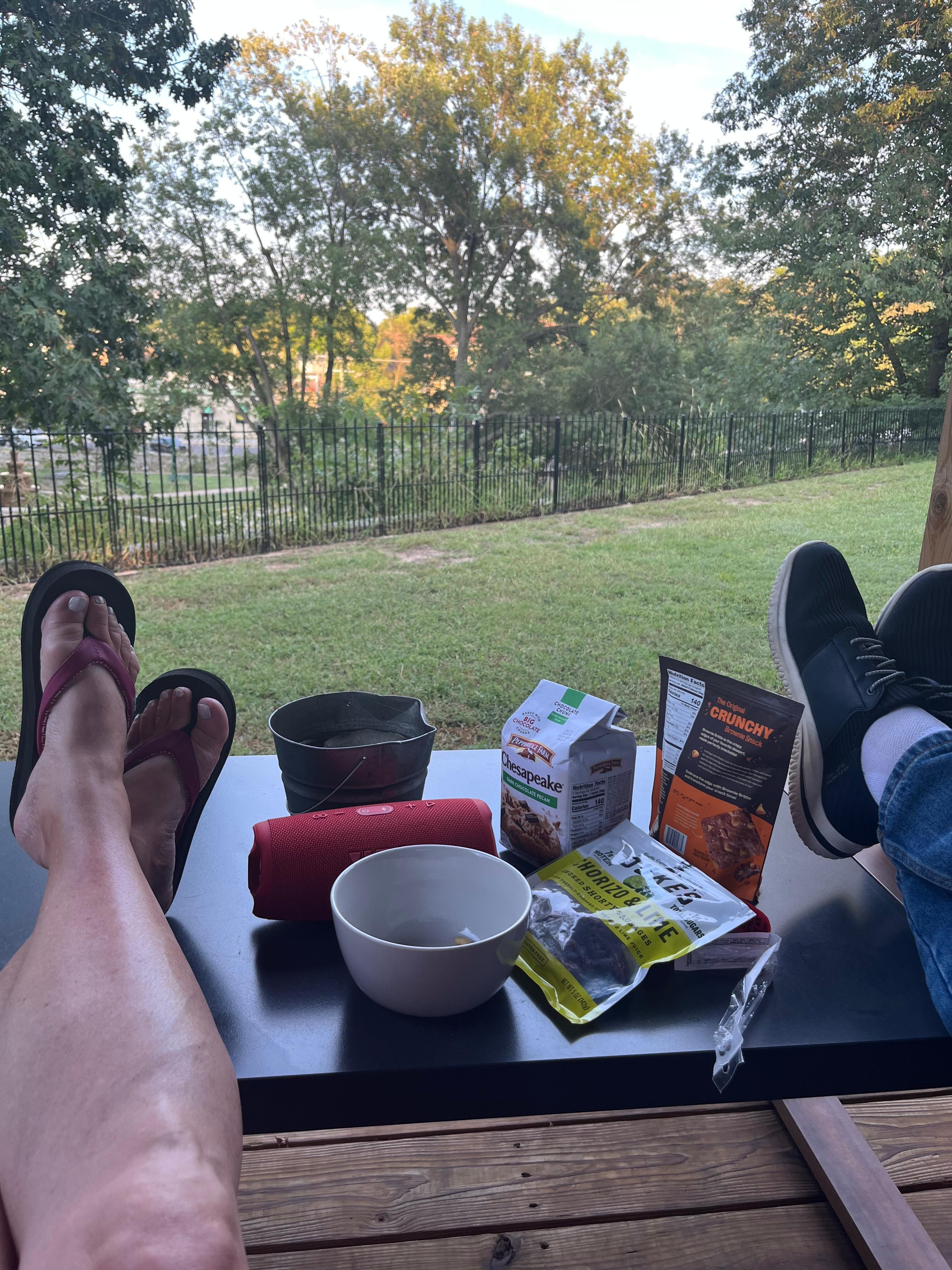 Relaxing evening overlooking the park and listening to music