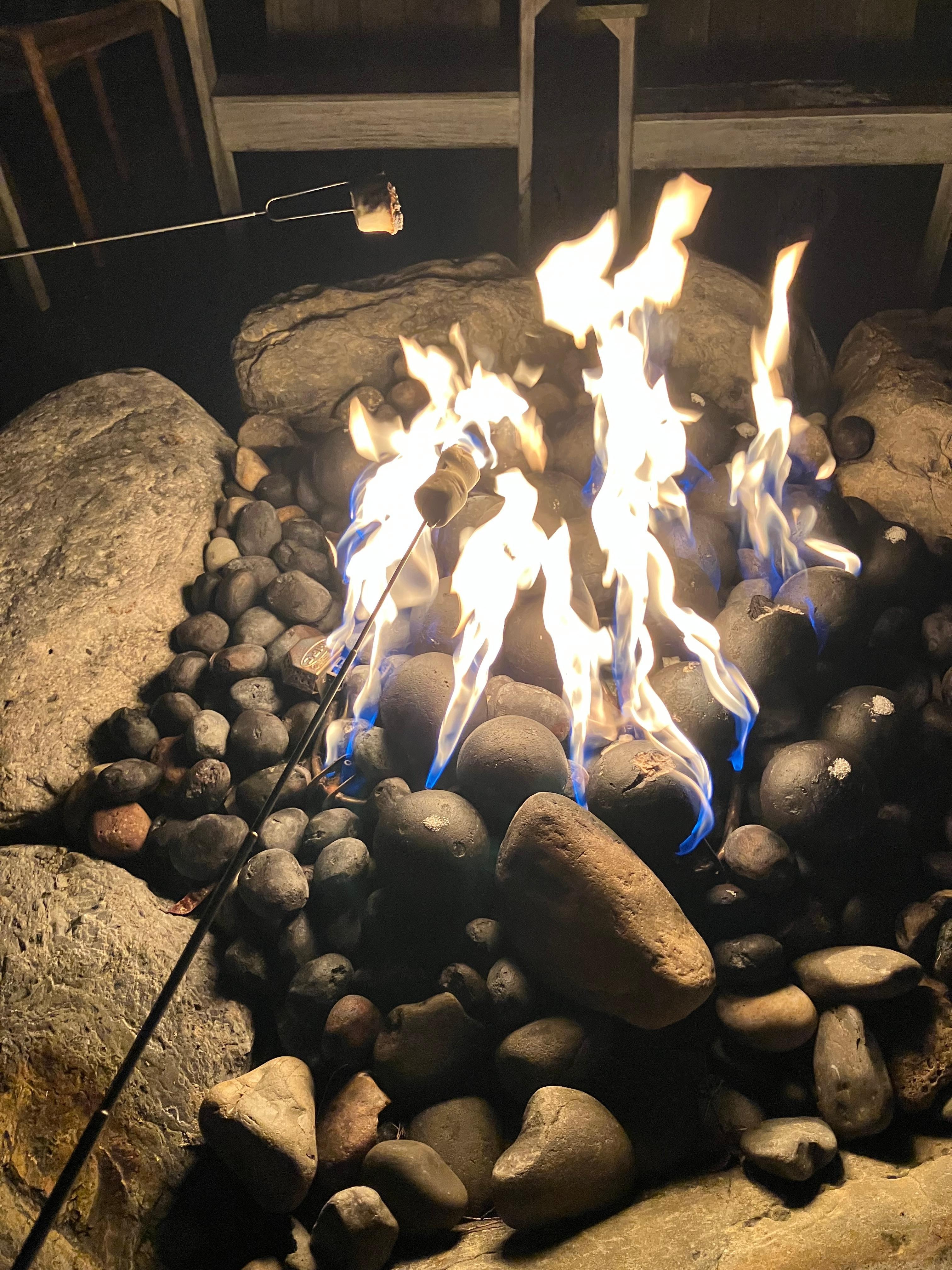 Supplies and fire for smores provided by the staff 