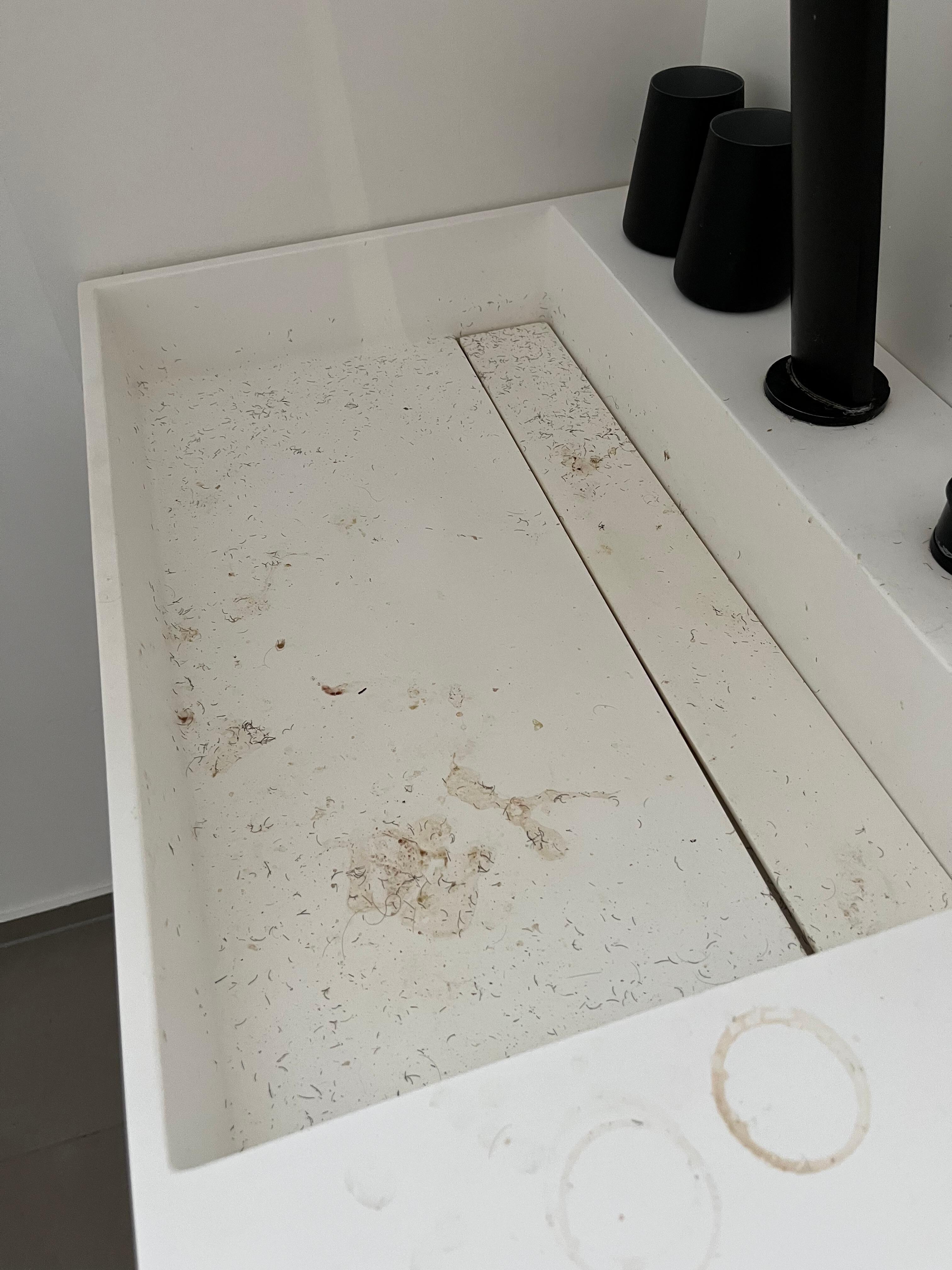 Hair and stains in the sink 