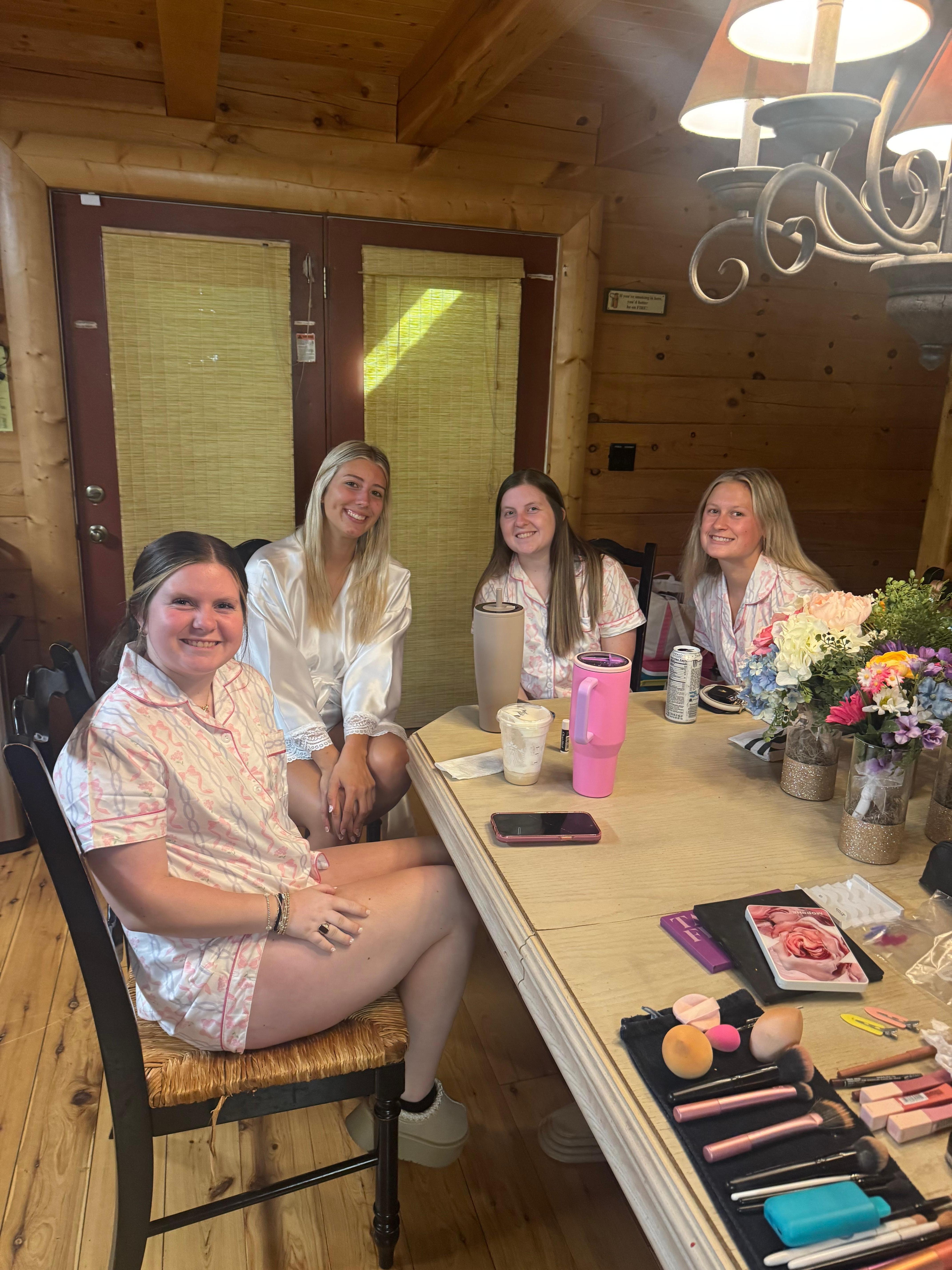 All the beautiful bridesmaids waiting for hair and makeup on the main level. 