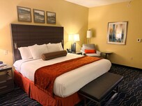 Room with king bed .