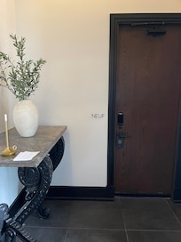 Room number nine only one on the first floor right by the front door