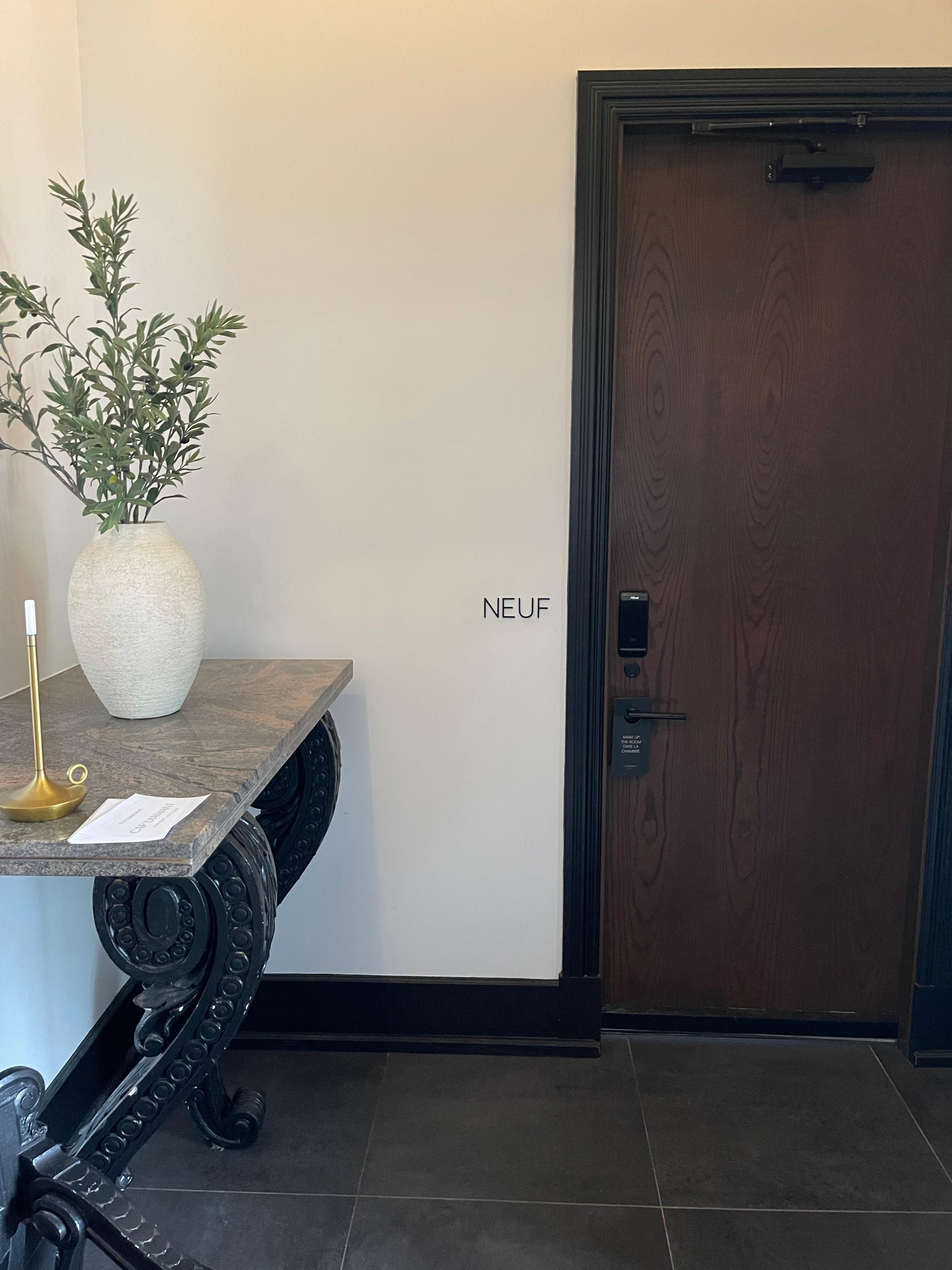 Room number nine only one on the first floor right by the front door