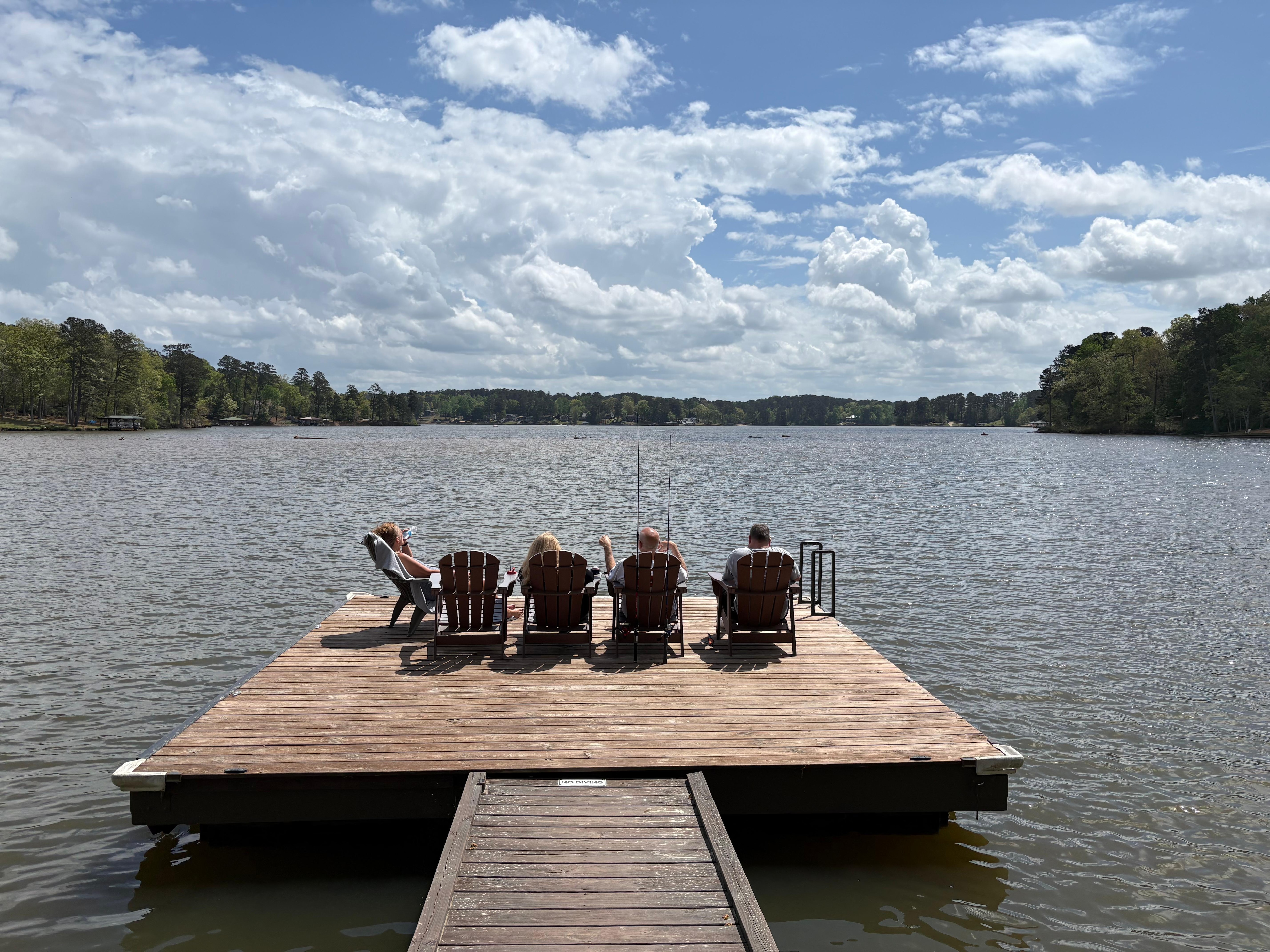 Coffee on the dock with friends.