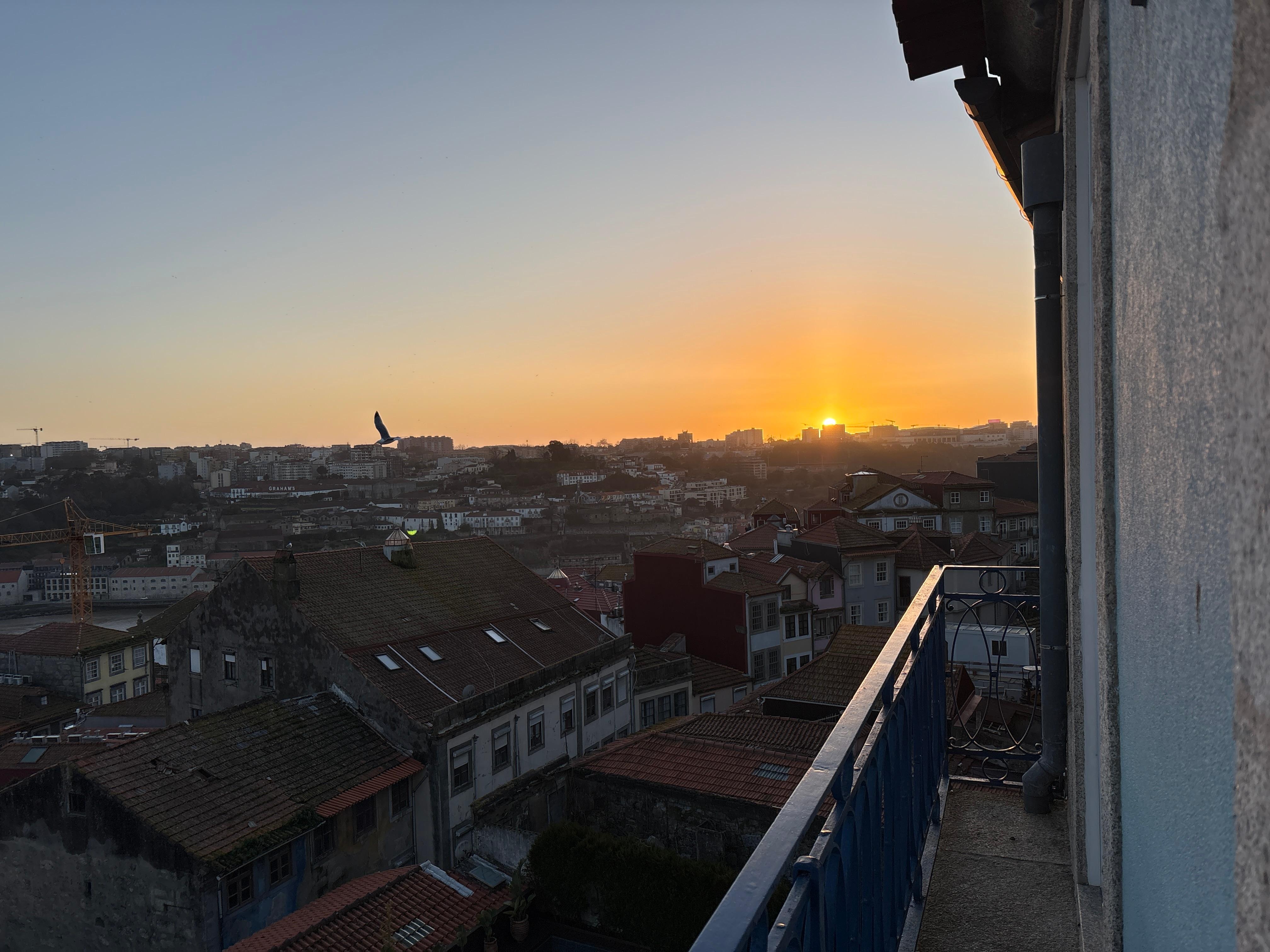 The view of the balcony at sun set 