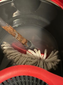Dirty mop water in the kitchen when we arrived
