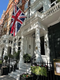 Front of hotel in a lovely neighborhood.