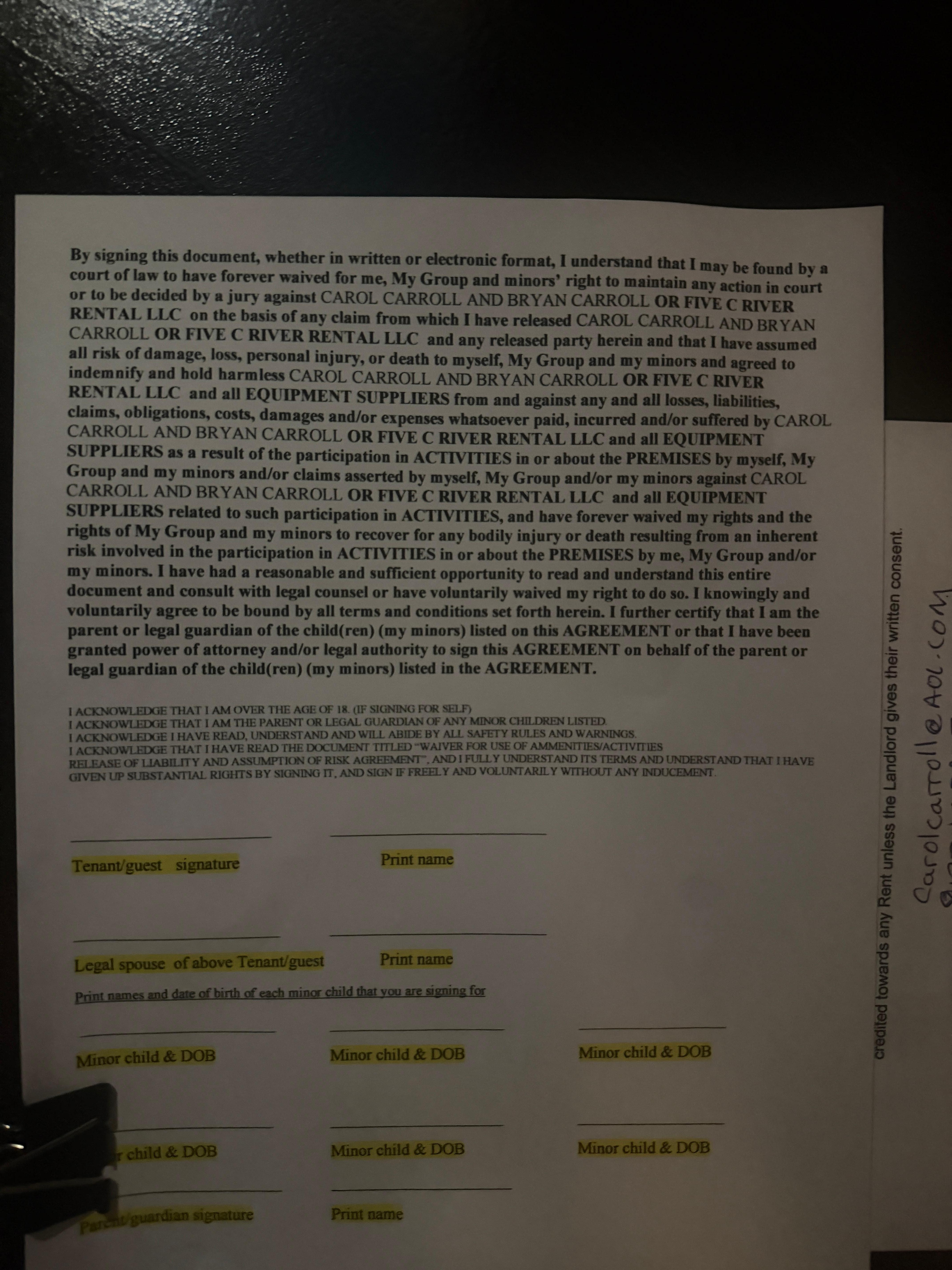 Liability release we had to sign once we got on site. 