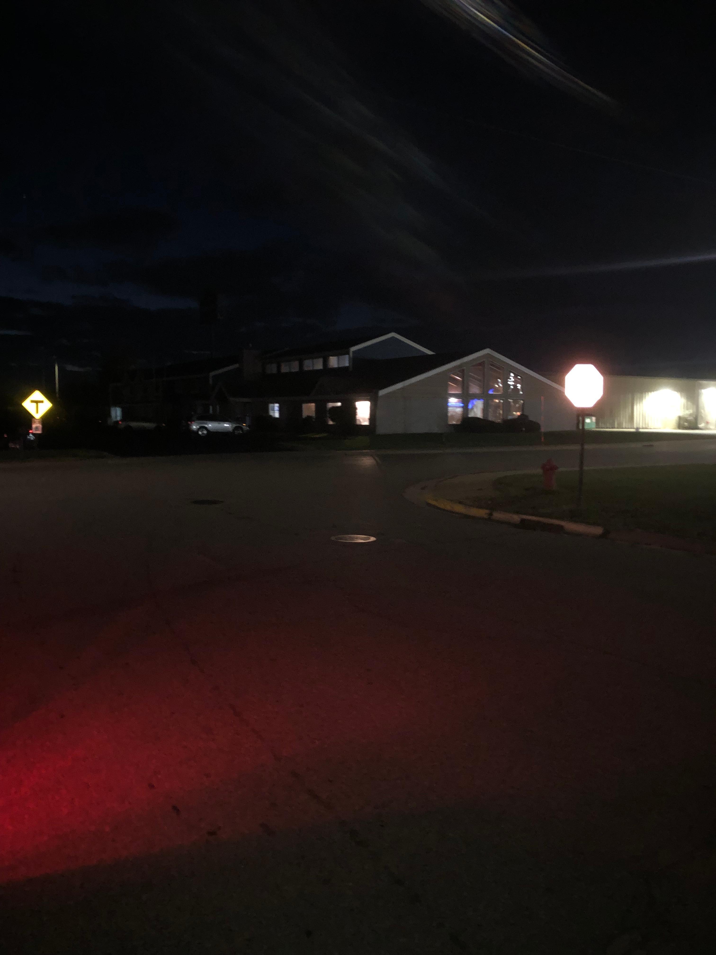 Not one single light on in the parking lot, nor was the big sign lit up by the highway. Even the light at the entrance was off. Very unsafe. 