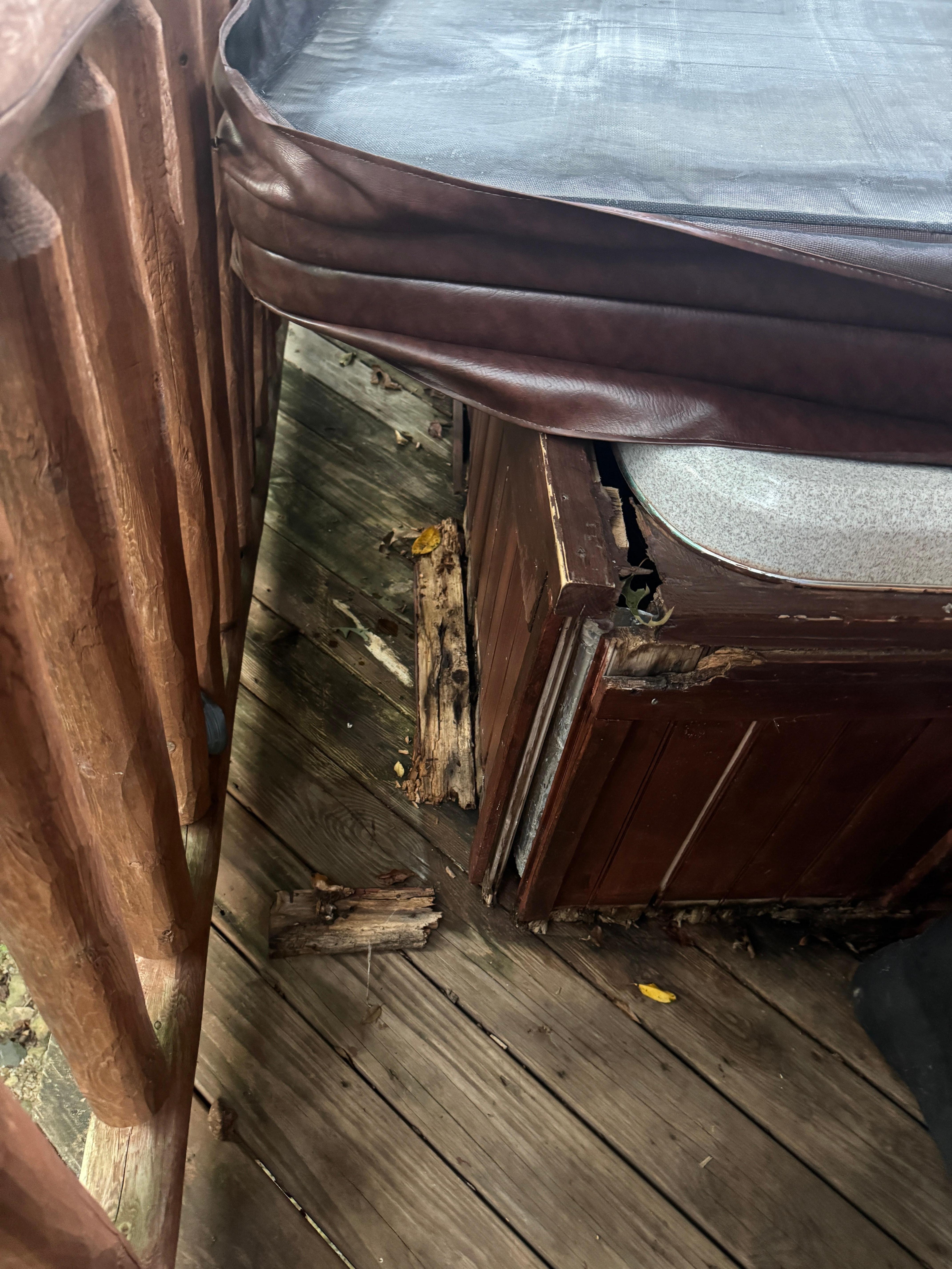 A lot of wood rot on exterior of hot tub