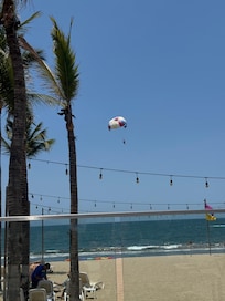 View of the beach from the deck