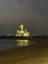 Nighttime on Jerman Beach, no crowds, mostly local young people and families - safe, I travelled solo.