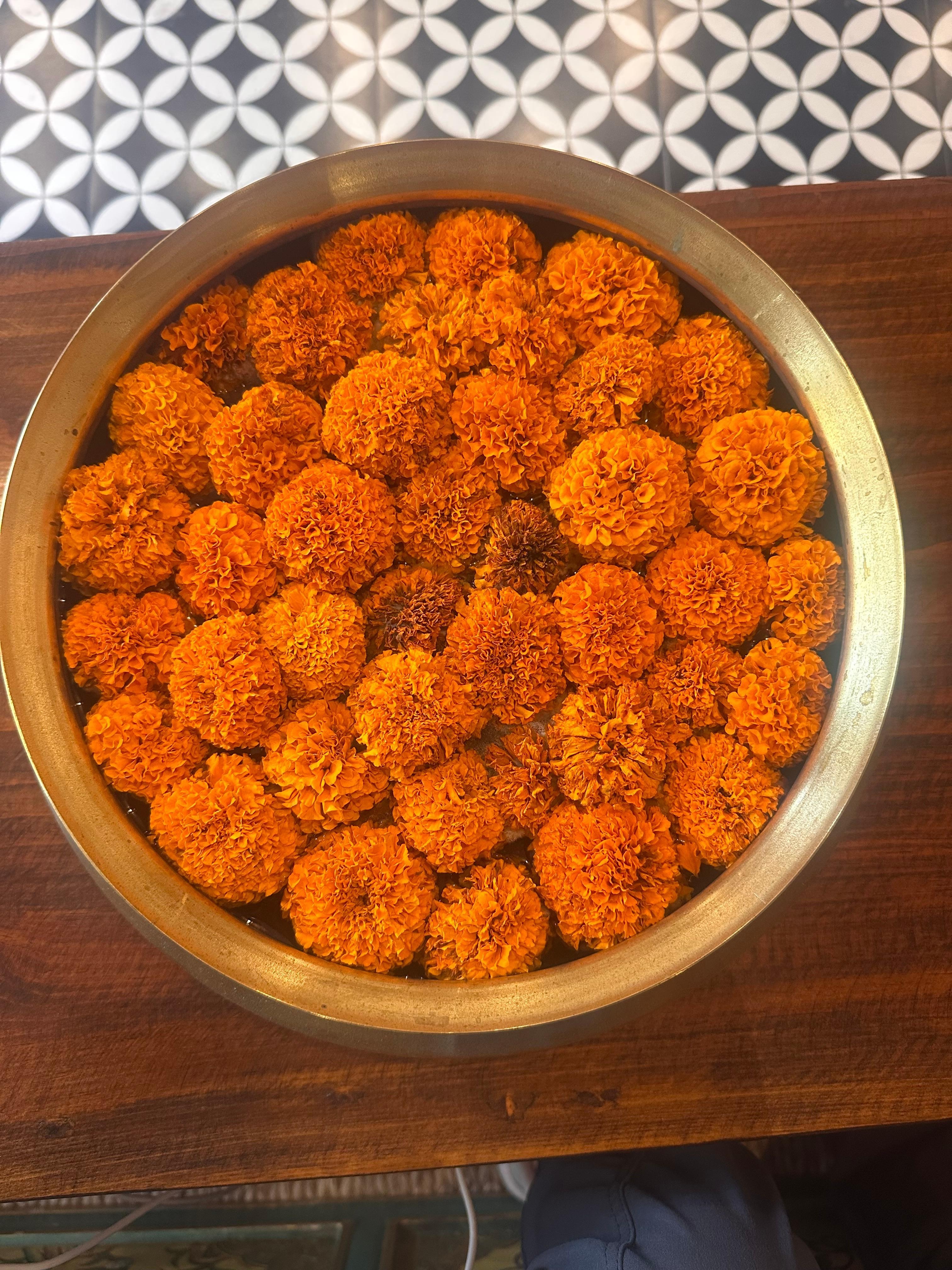 Fresh marigolds in the lobby.