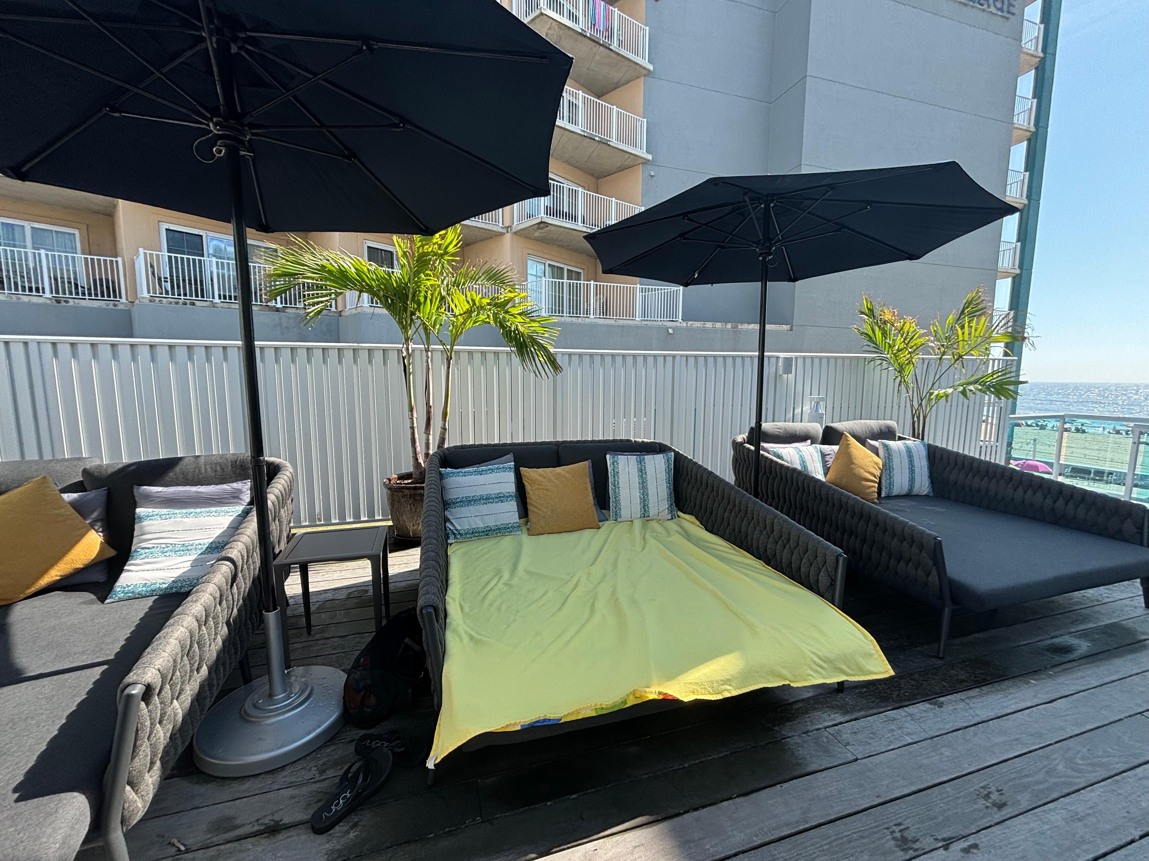 Lounge by pool. 