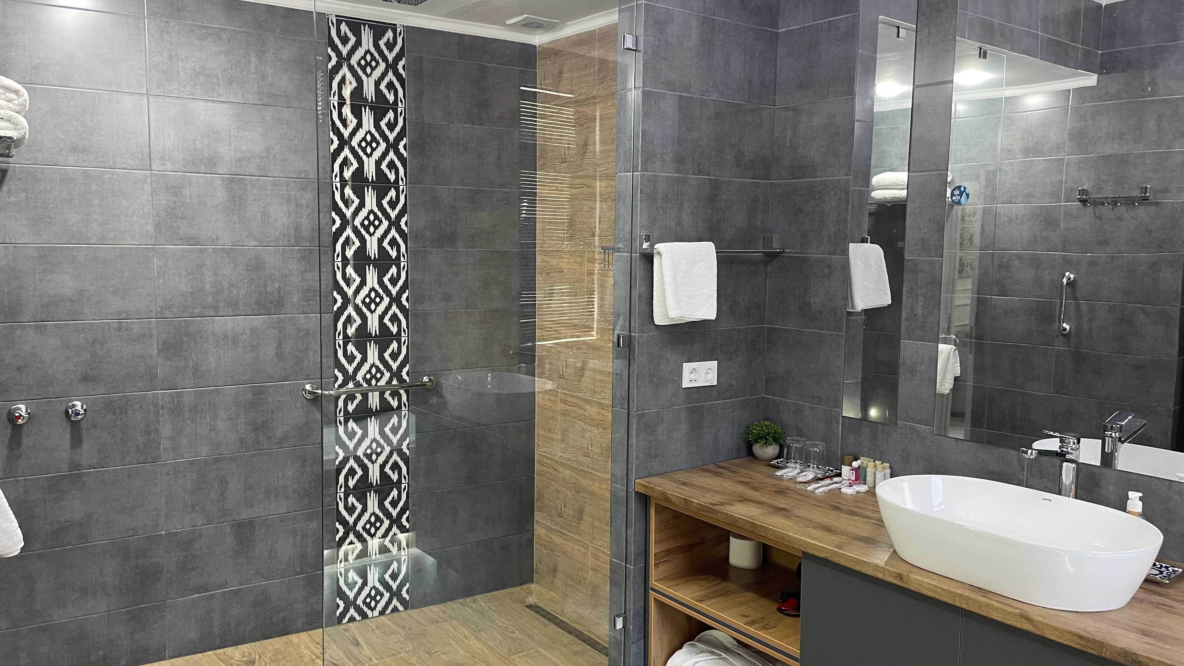 Bathroom with large walk-in shower