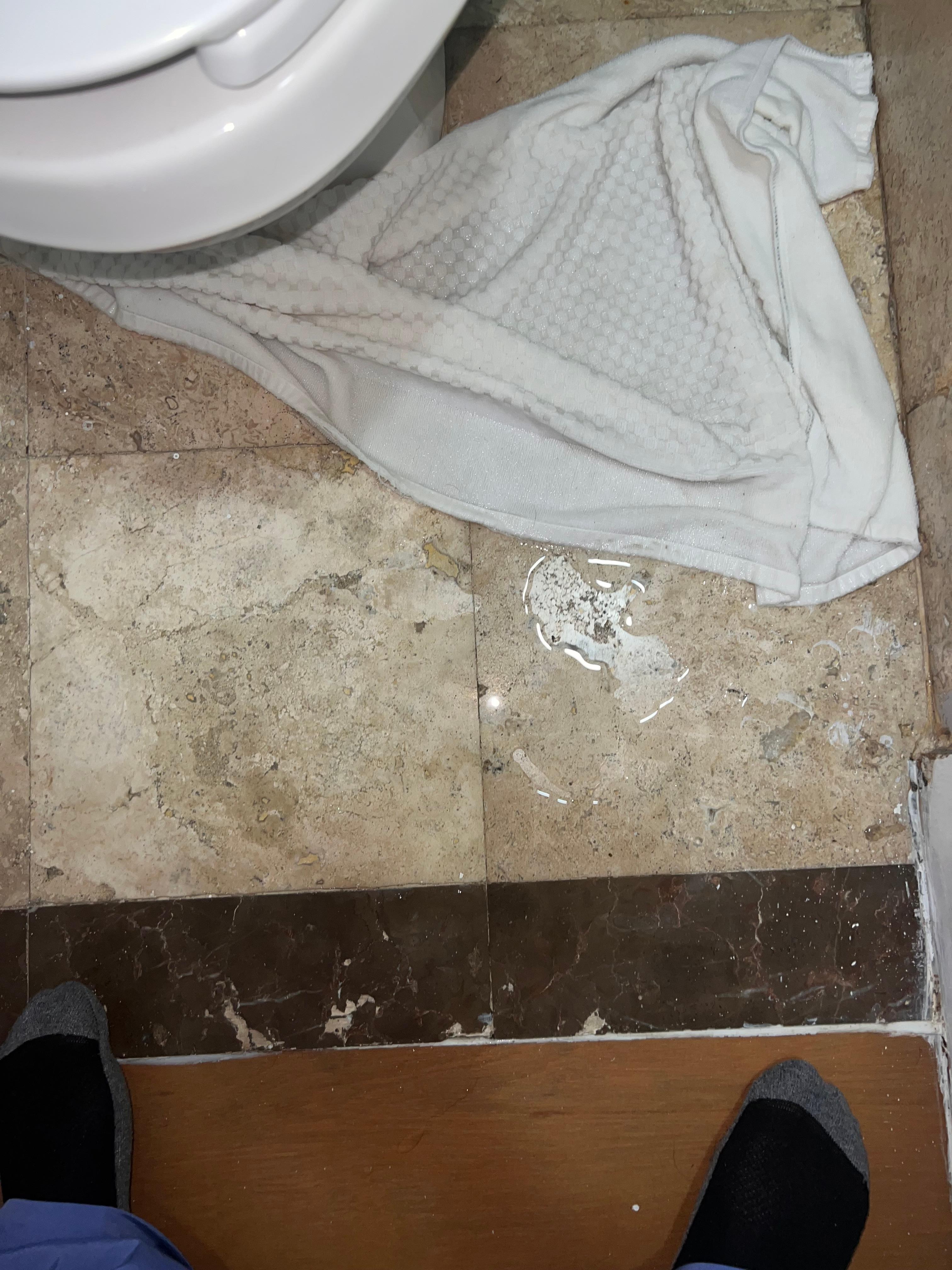 Wet towel soaked from toilet leak