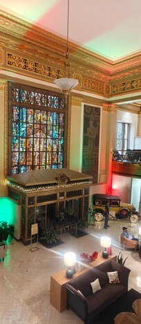 This picture was taken on the second floor and this is a picture of the lobby area beautiful I'll say