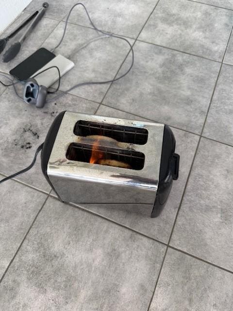 This was obviously not the first time this toaster was an issue. Couldn't get any plugs on the counter to work, so we had to put it on the floor.