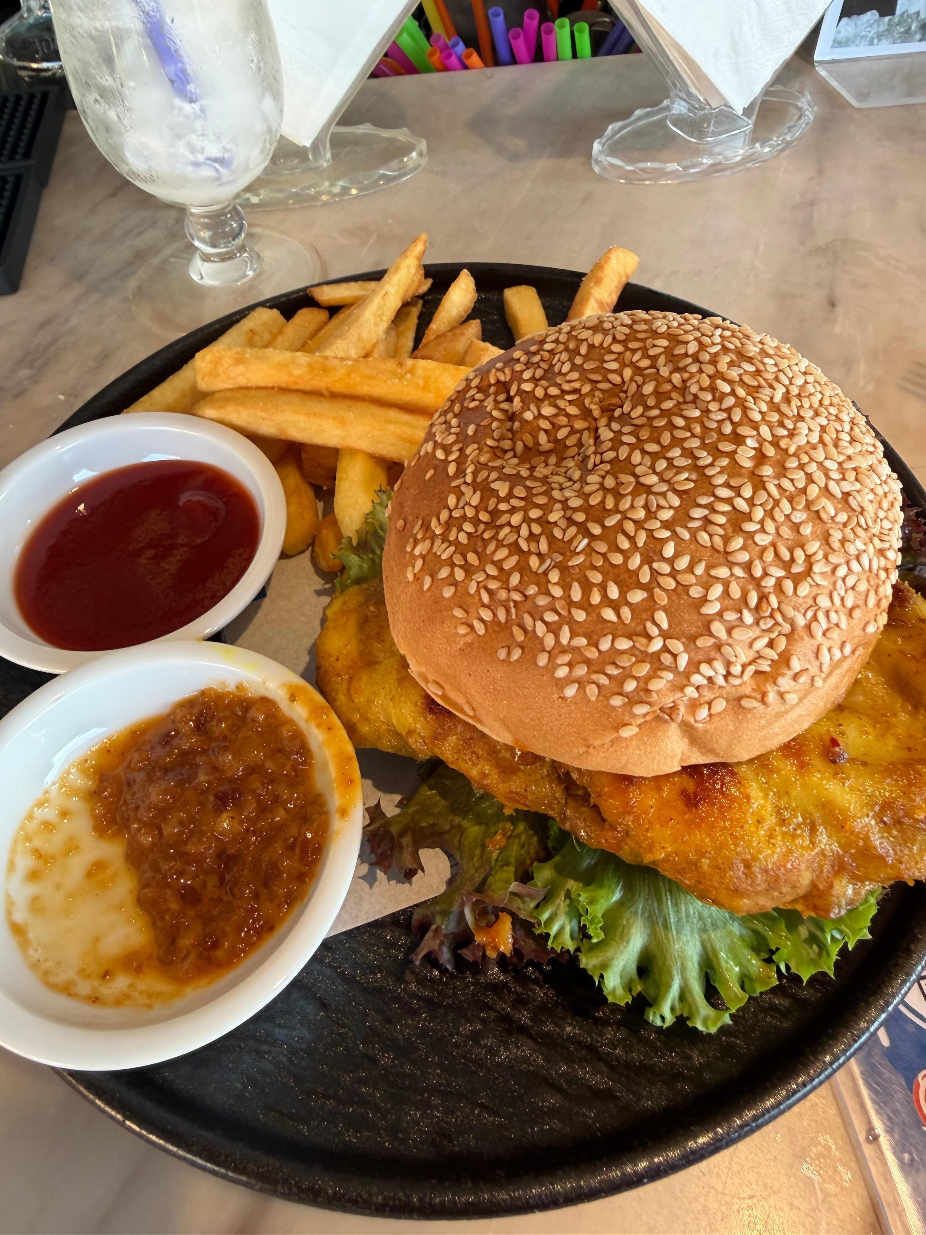 Dinner…chicken santay burger!