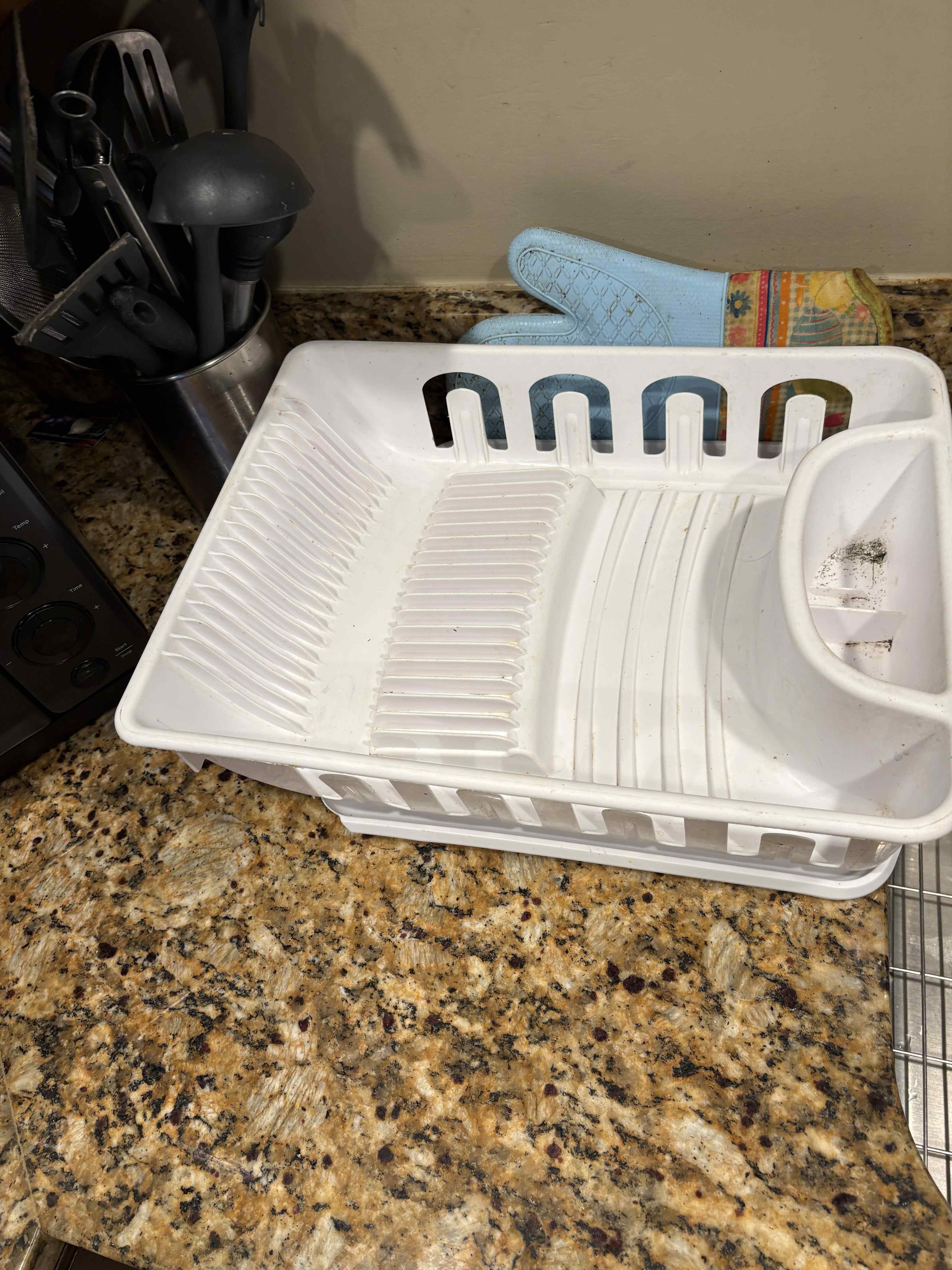 Filthy dish drain rack.