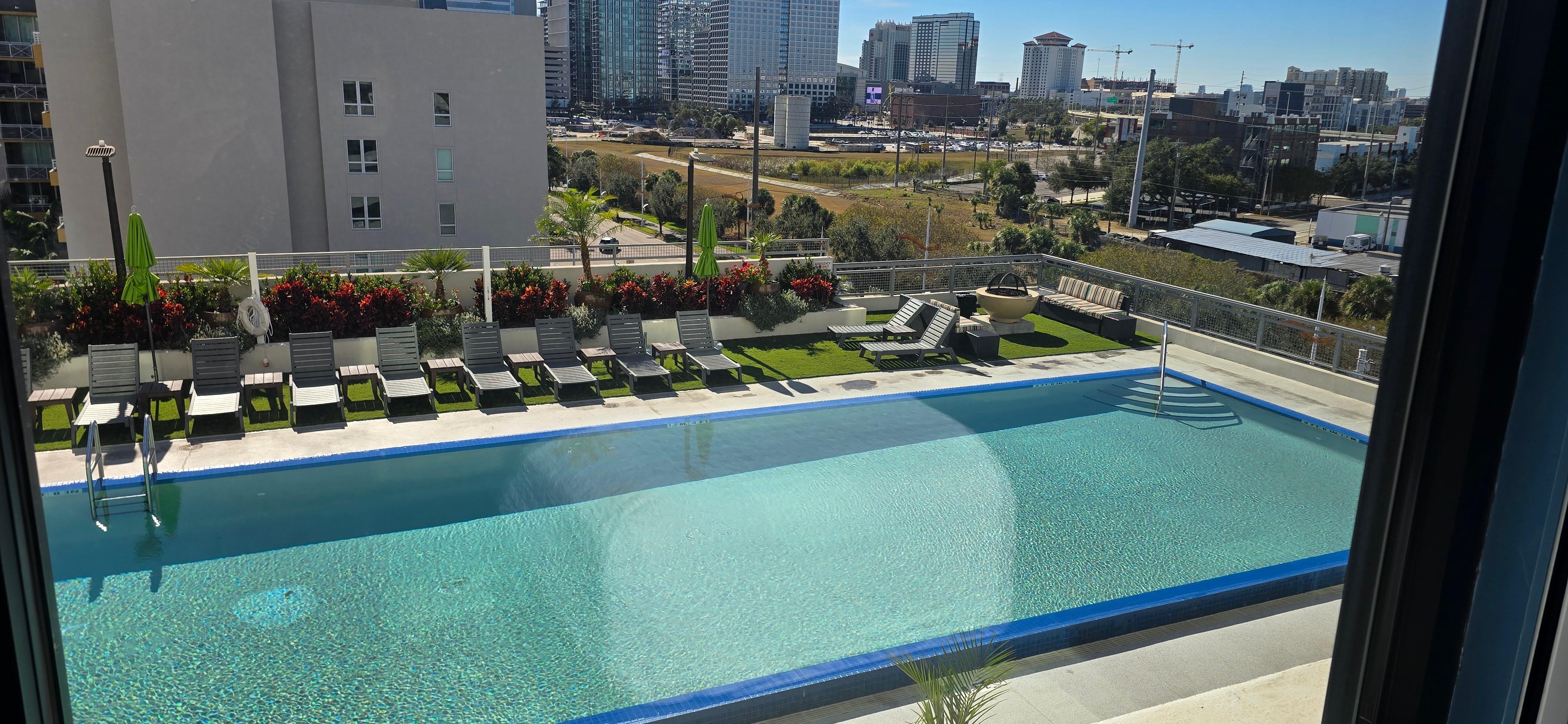 View from our window and outdoor heating pool