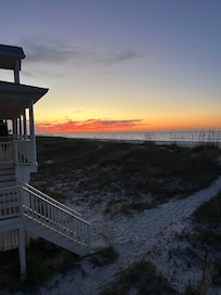 From the first floor balcony.