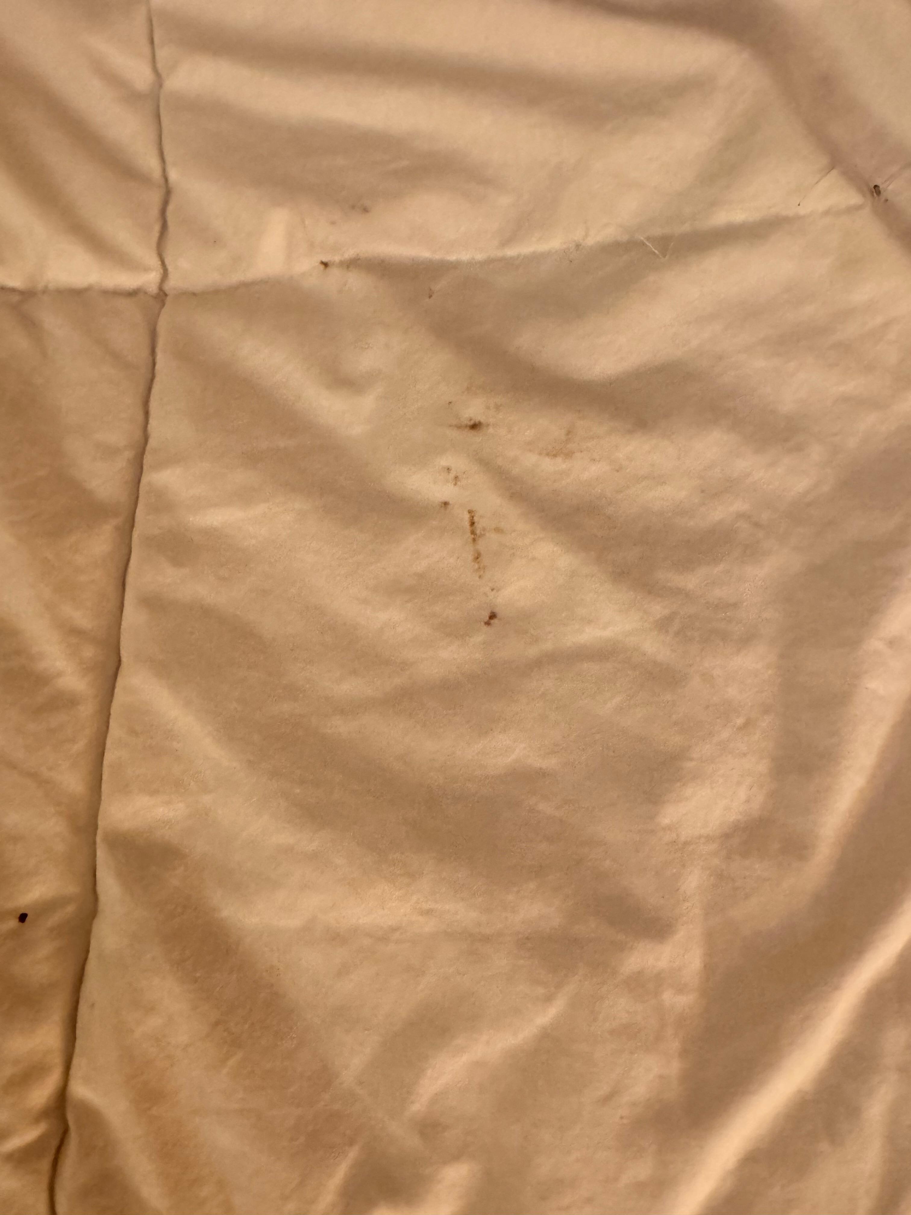Dirty comforter on bed