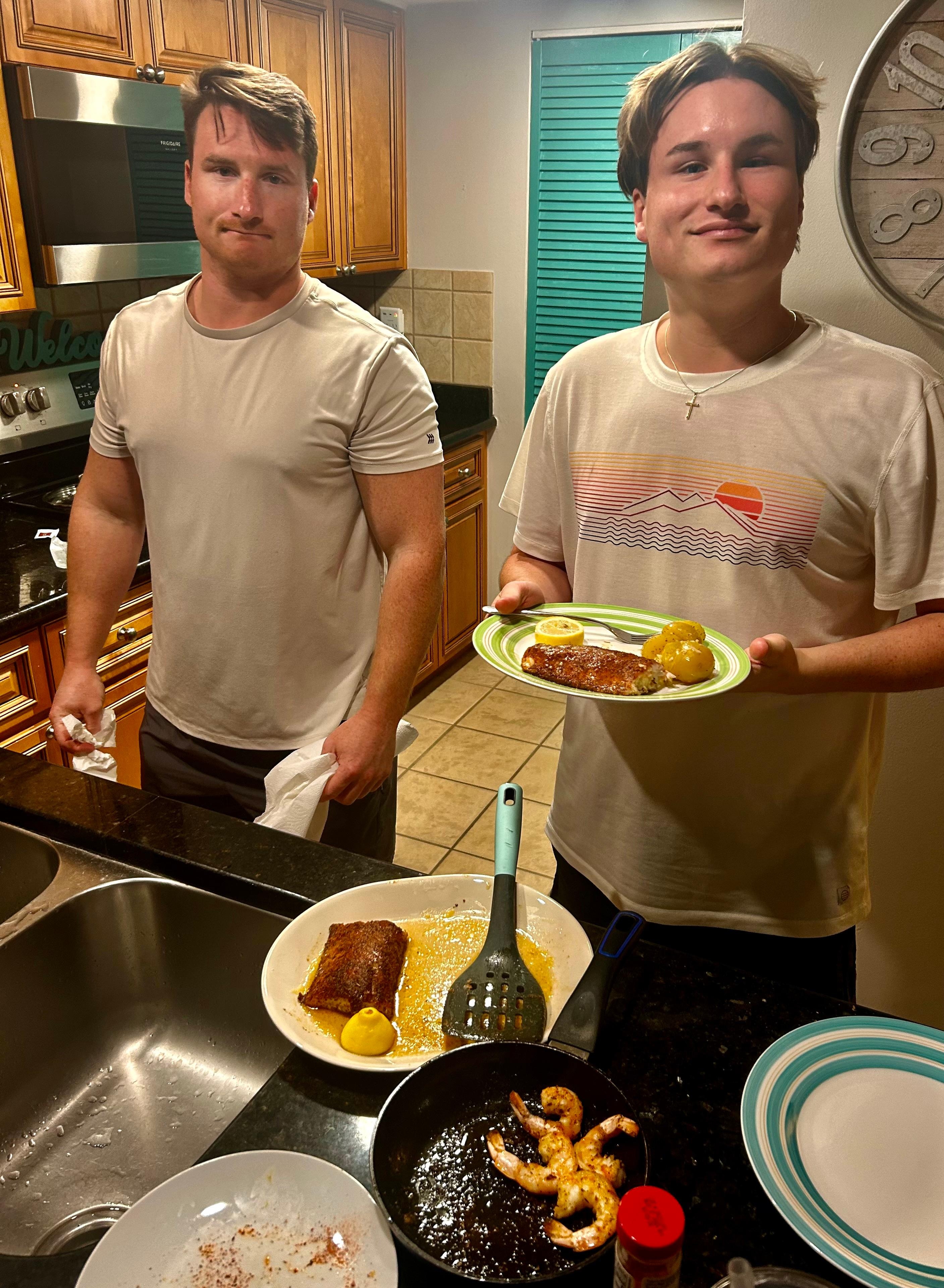 Cooked fresh Mahi Mahi and shrimp in the condo.