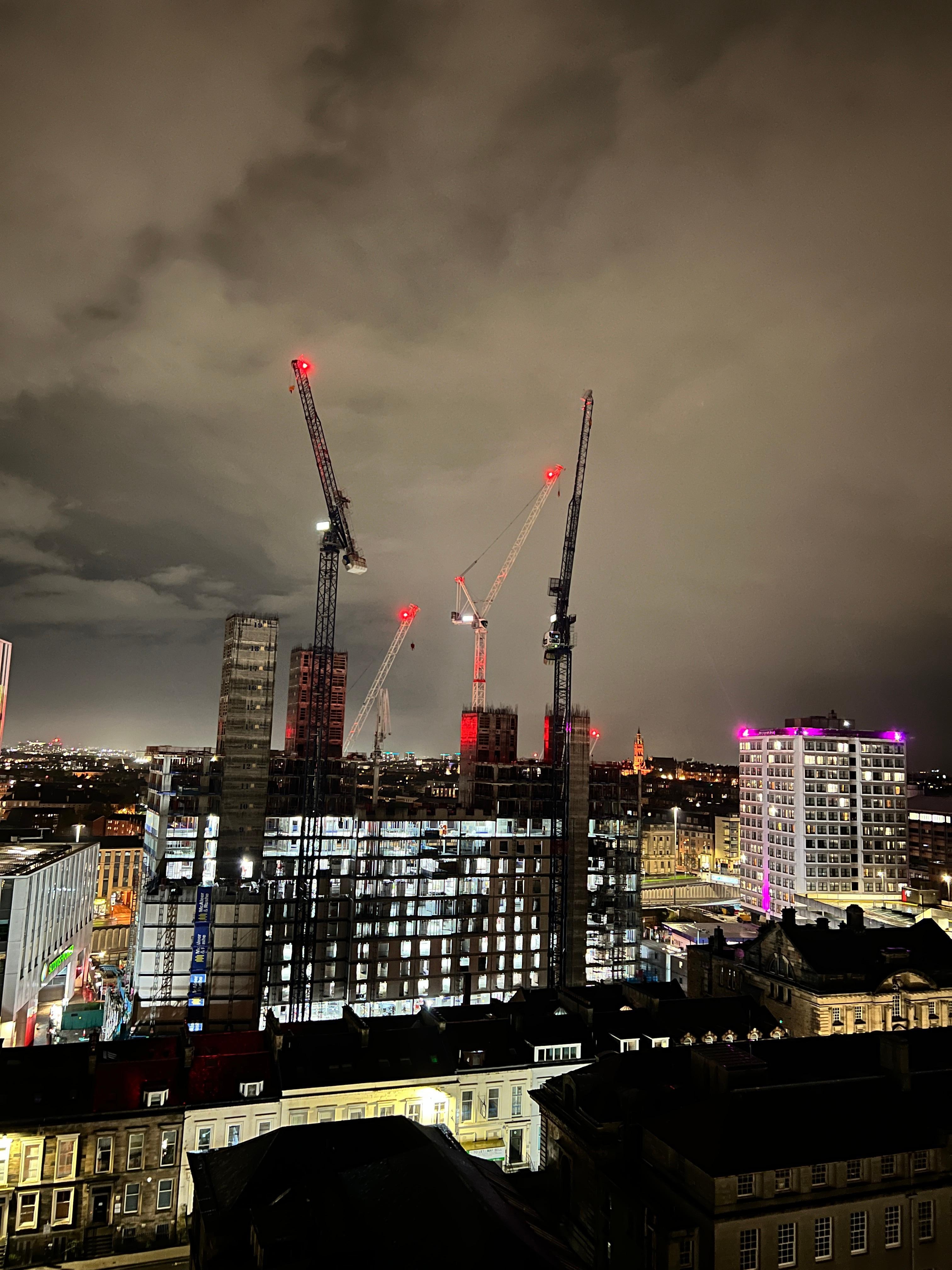 Night view across Glasgow from room P2 balcony 