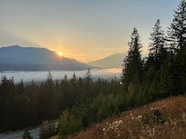 Morning view on the way down the mountain from our stay.