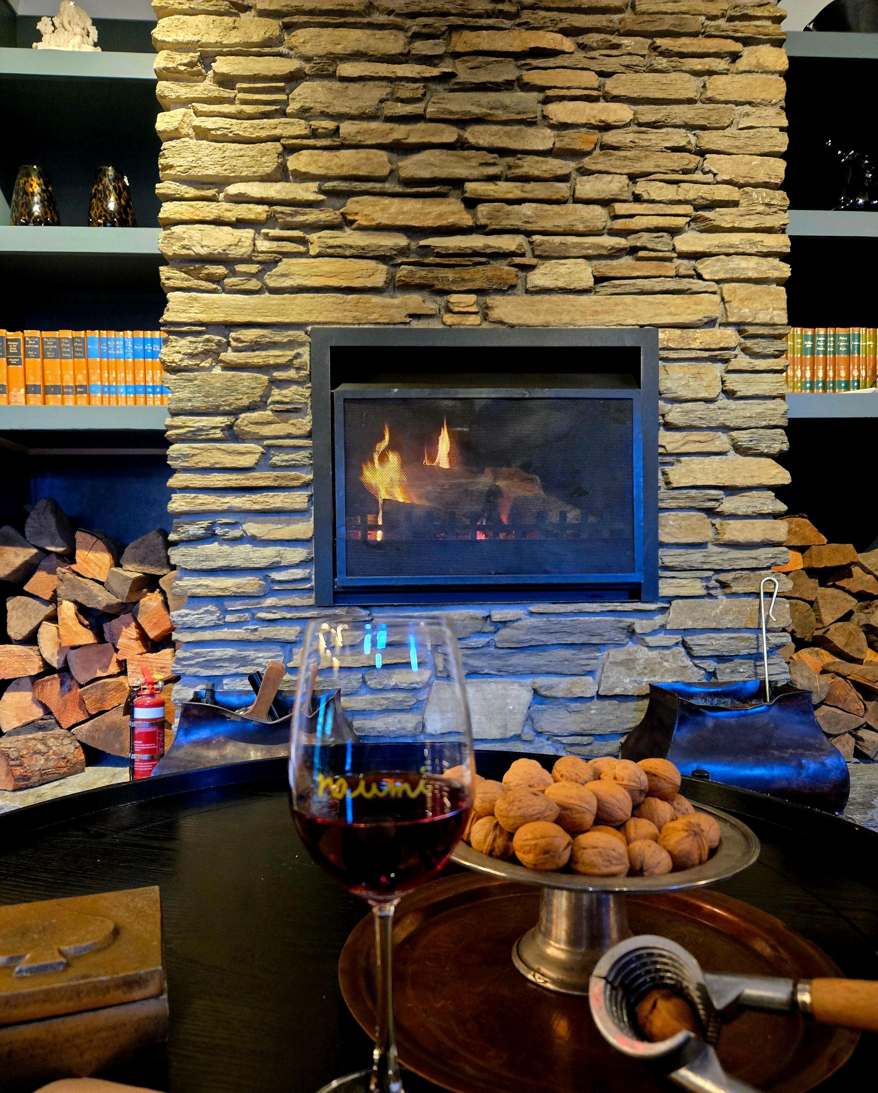 Living room with log fire.