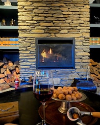 Living room with log fire.